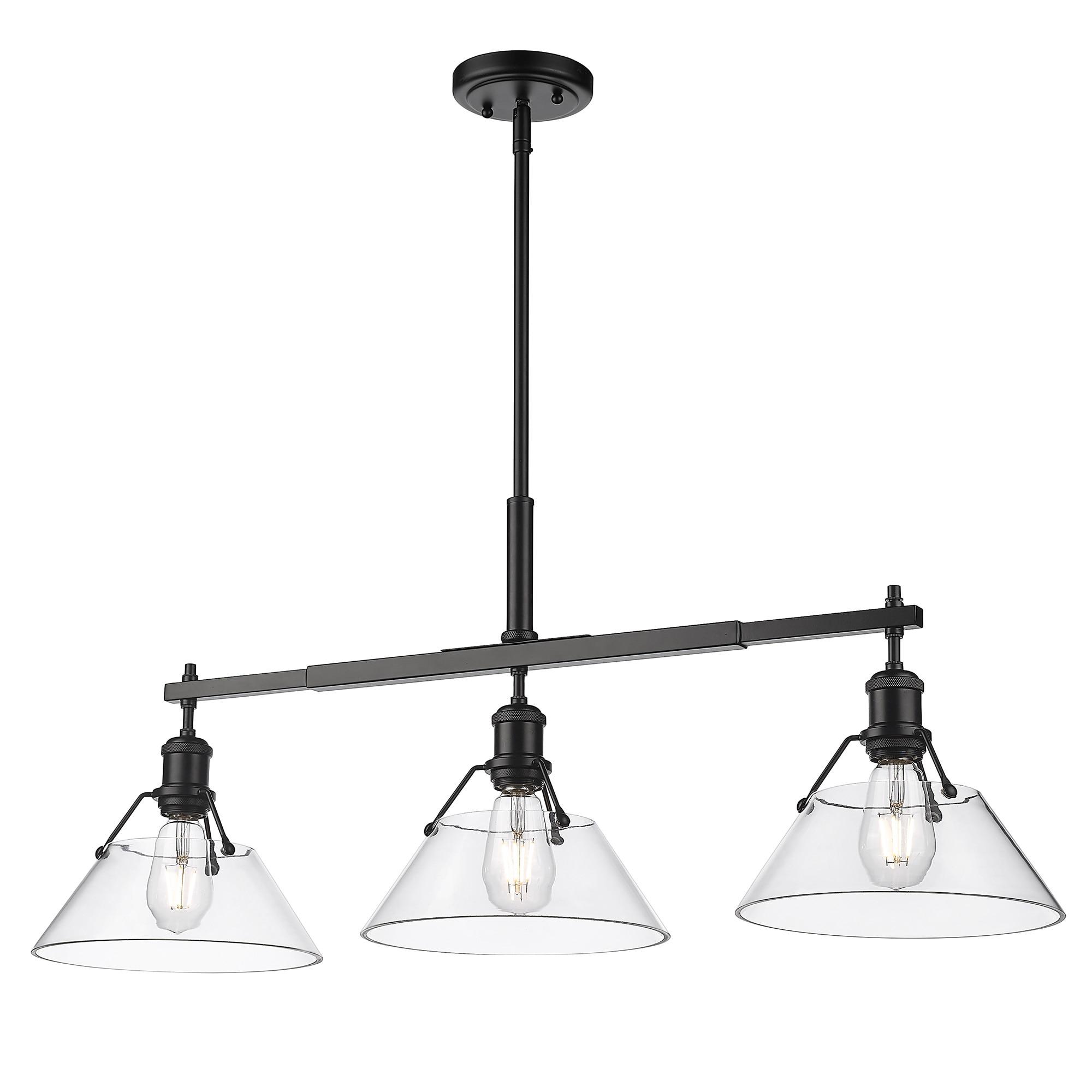 Golden Lighting Orwell 3-Light Linear Pendant in Matte Black with Clear Glass