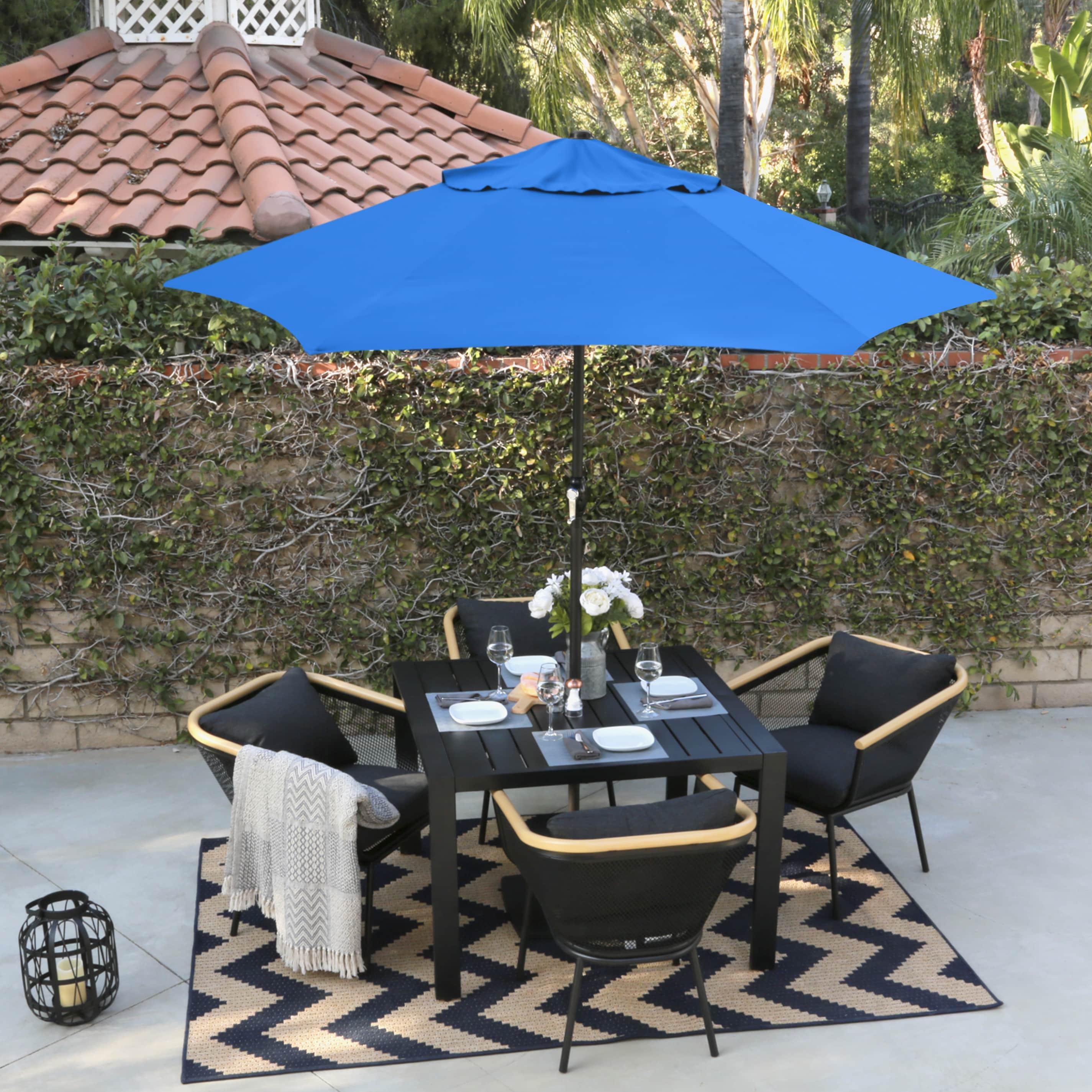 9 ft. Eco Series Crank Lift Push Tilt Steel Market Umbrella, Pacific Blue Polyester