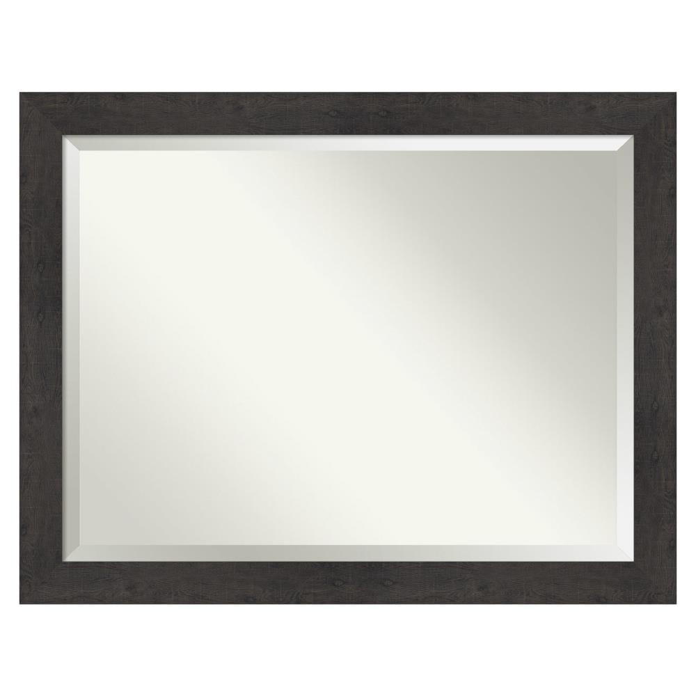 Amanti Art Beveled Bathroom Wall Mirror - Rustic Plank Espresso Frame Outer Size: 45 x 35 in