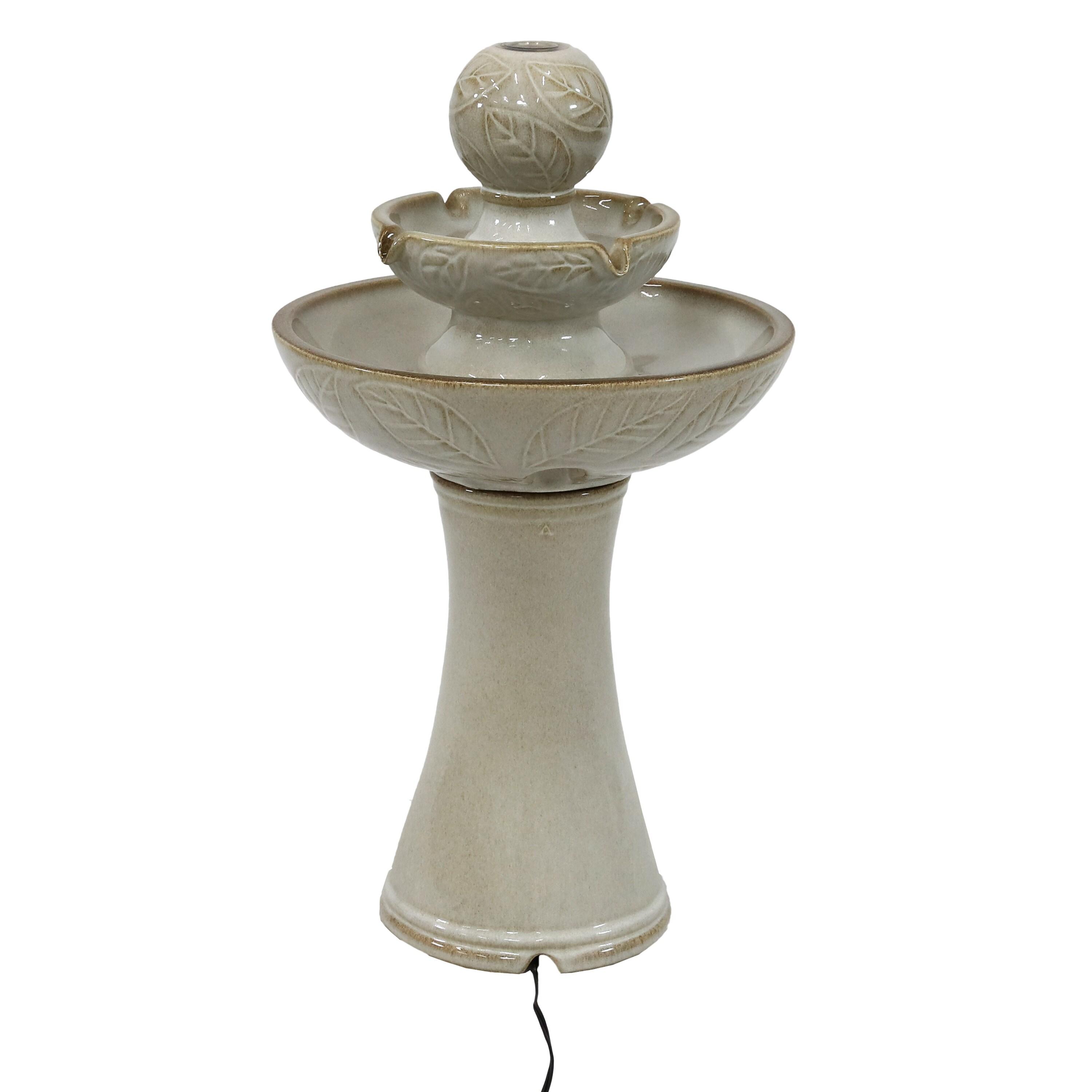 Gentle Glow 26.5" H 2-Tier Ceramic Fountain with LED Lights