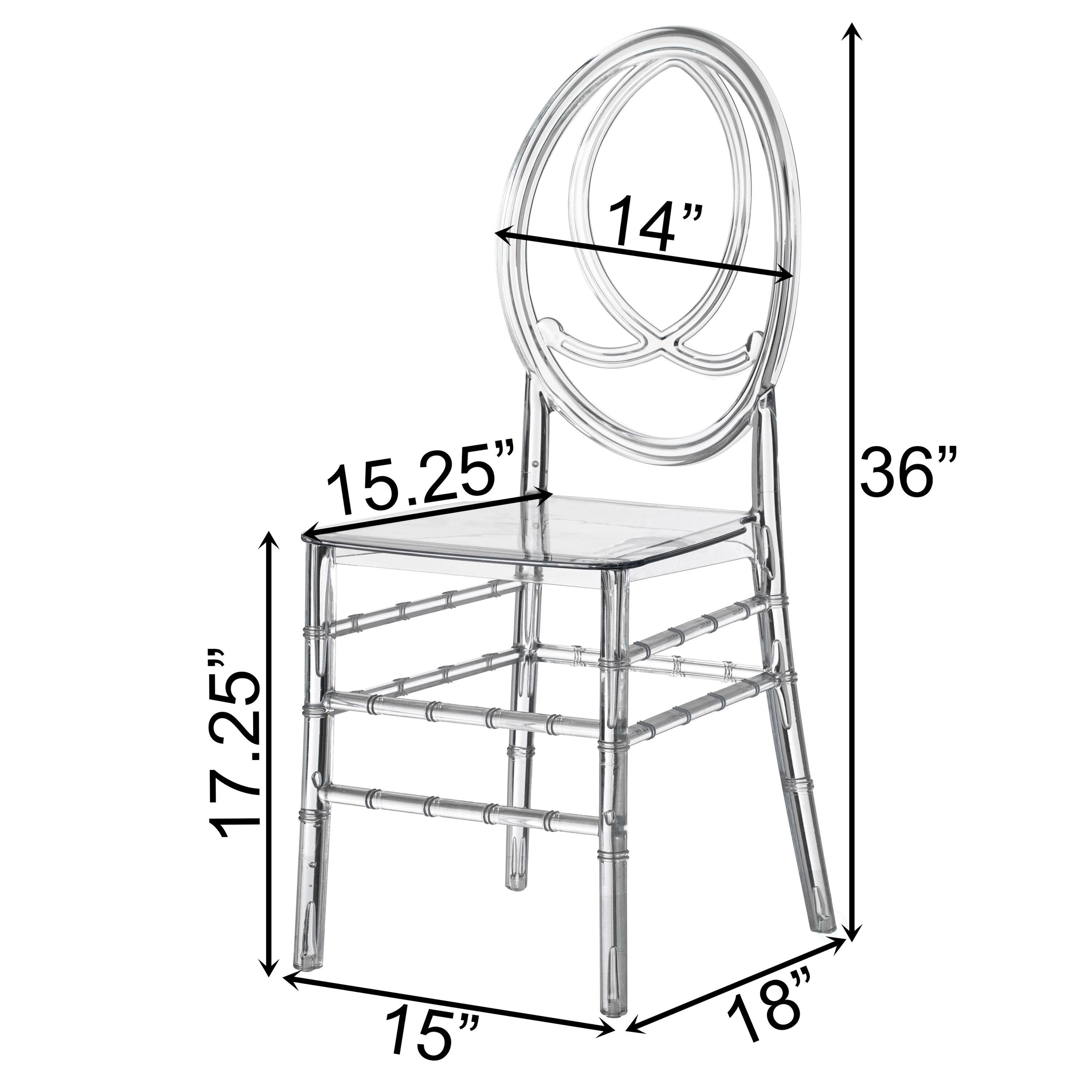 Fabulaxe Modern Acrylic Phoenix Dining Chair, Stackable Transparent Party Chair, Crystal Clear Acrylic Chair for Events and Weddings, Single