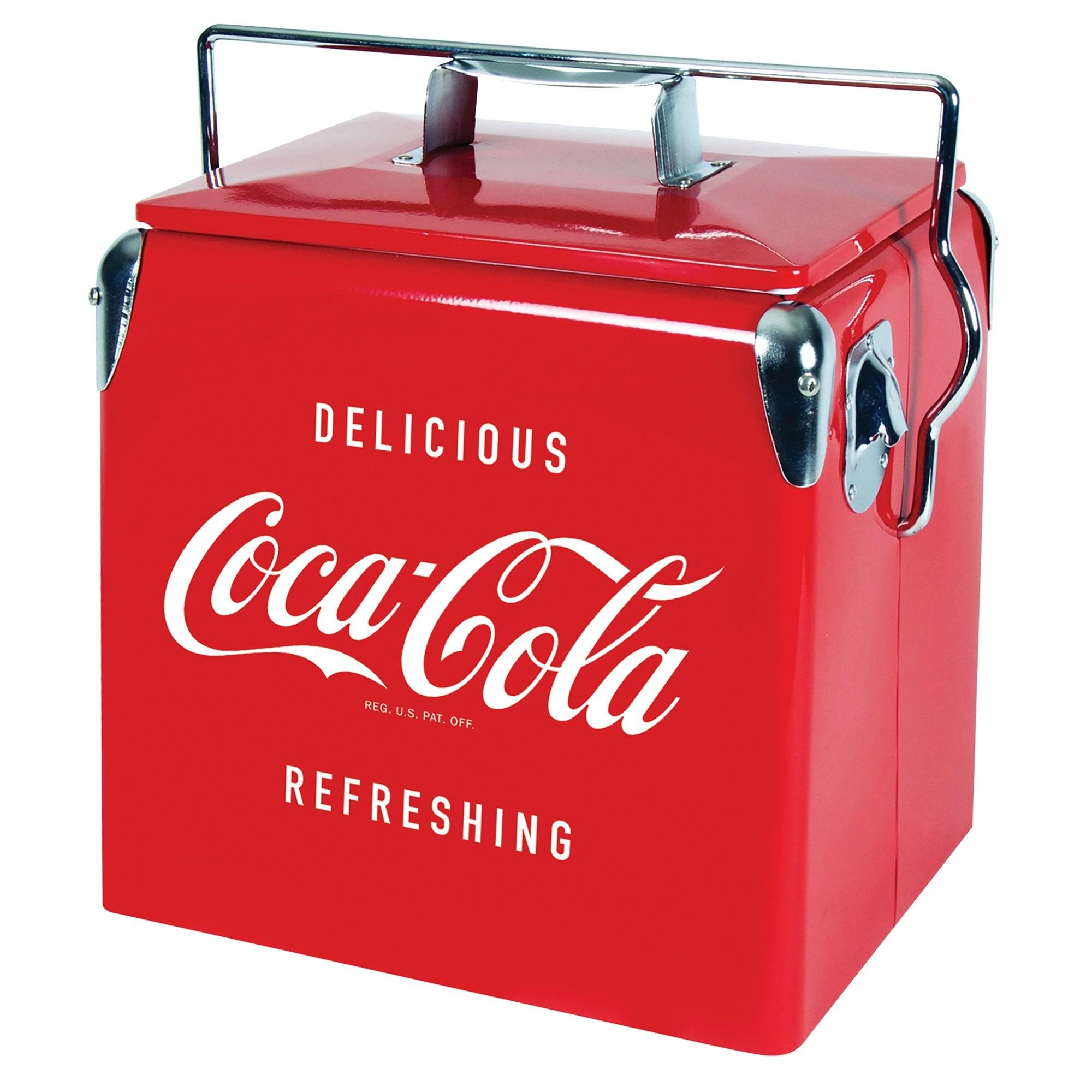 Retro Red Metal Cooler with Bottle Opener, 13L Capacity