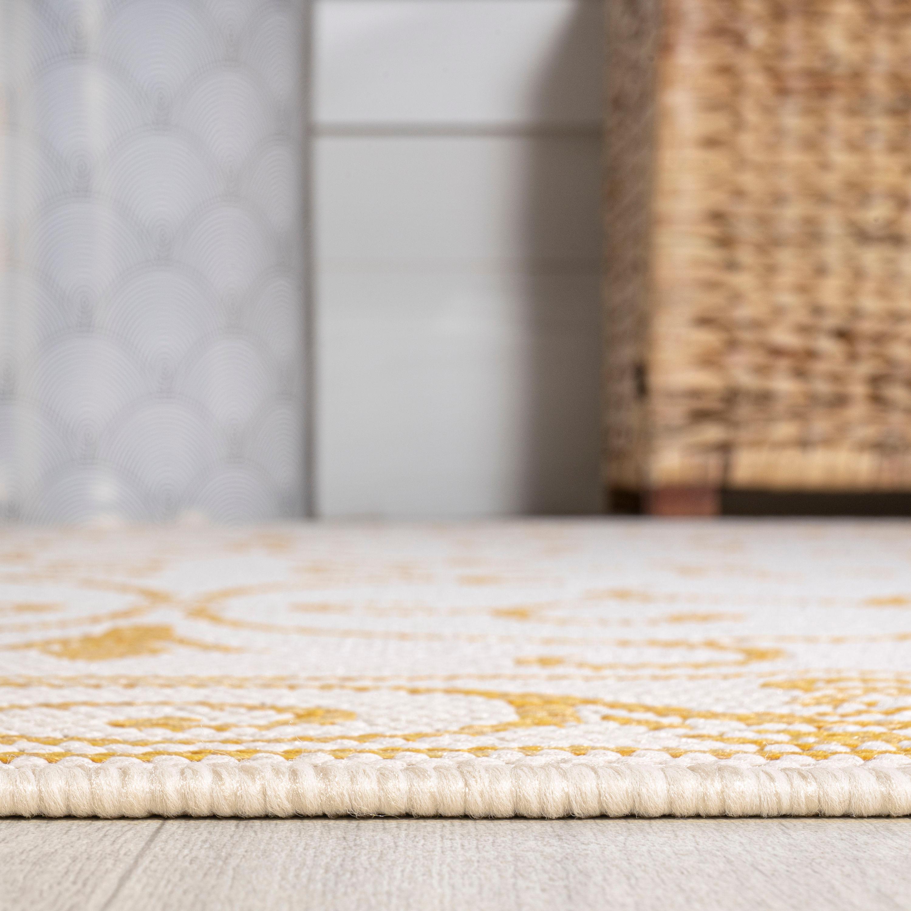 5' x 8' Charleston Vintage Filigree Textured Weave Indoor/Outdoor Area Rug, Cream/Yellow - JONATHAN Y