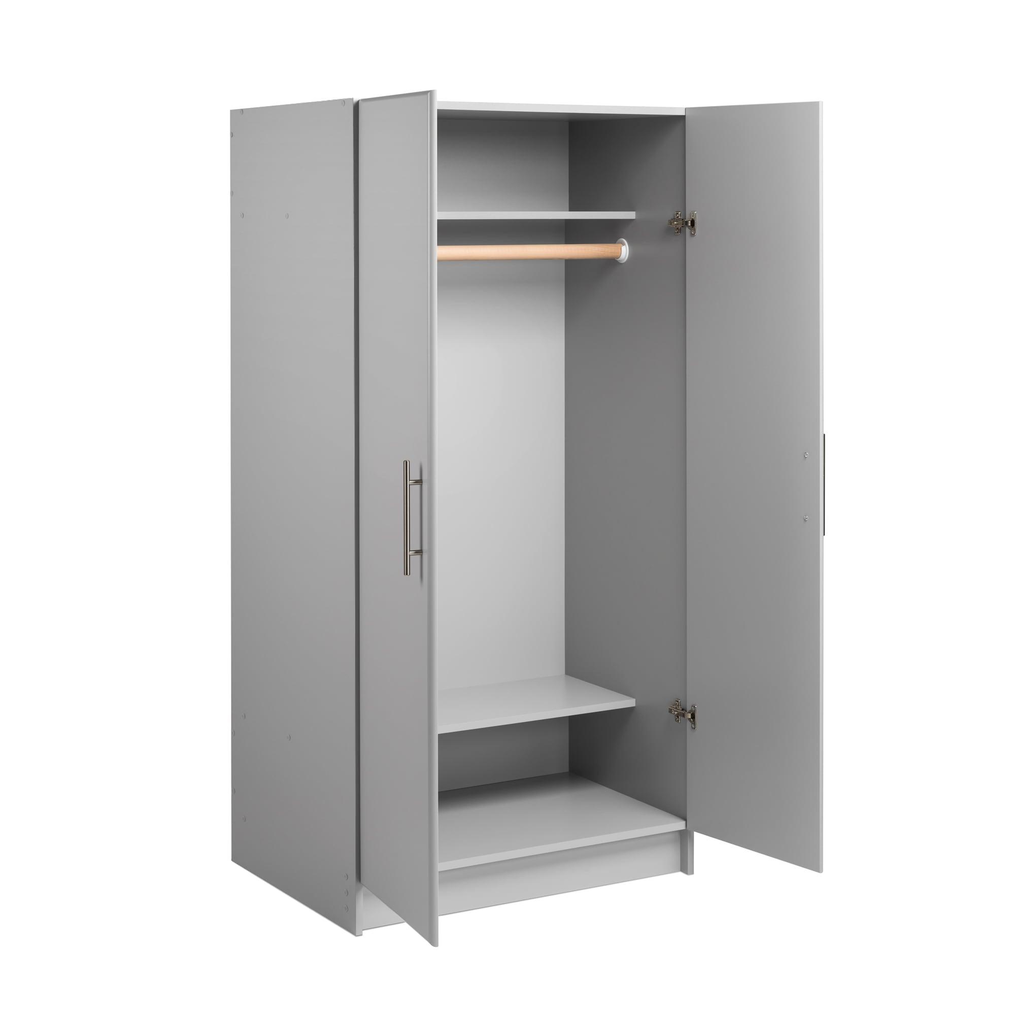Prepac Elite 2-Door Freestanding Wardrobe Cabinet, 20" D x 32" W x 65" H, Light Gray