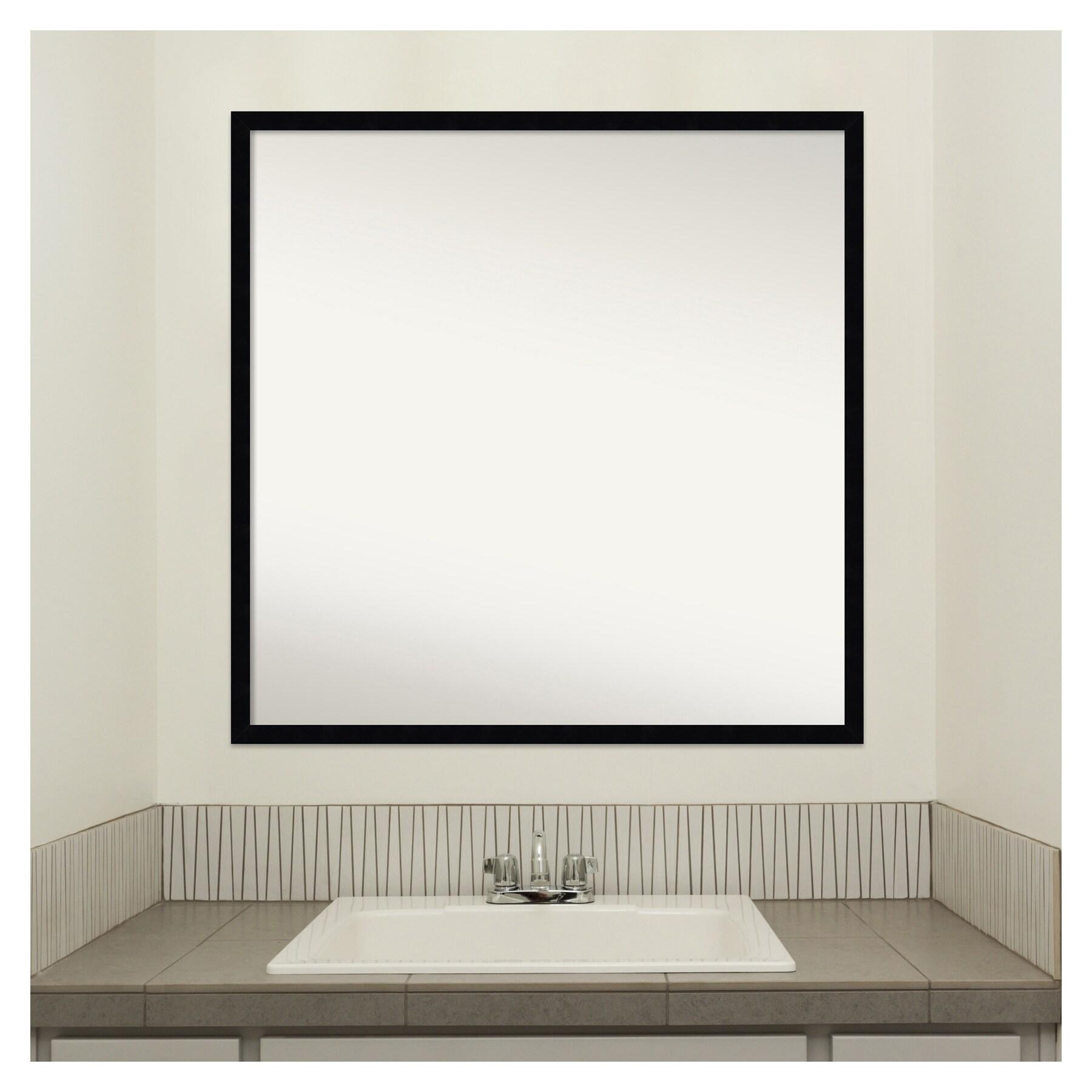 Amanti Art Svelte Noir Black Non-Beveled Wood Bathroom Wall Mirror 27.5 x 27.5 in.