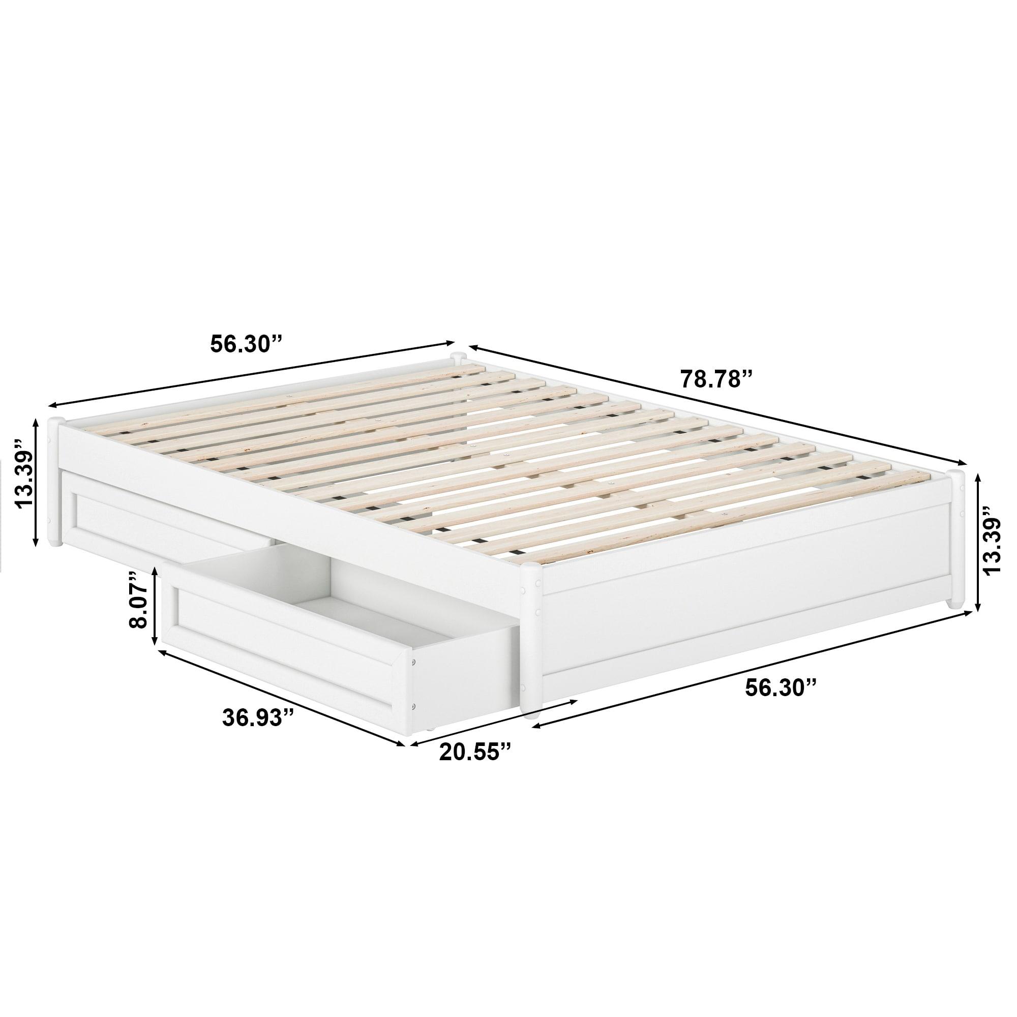 Barcelona Full Solid Wood Panel Platform Bed with Storage Drawers in White