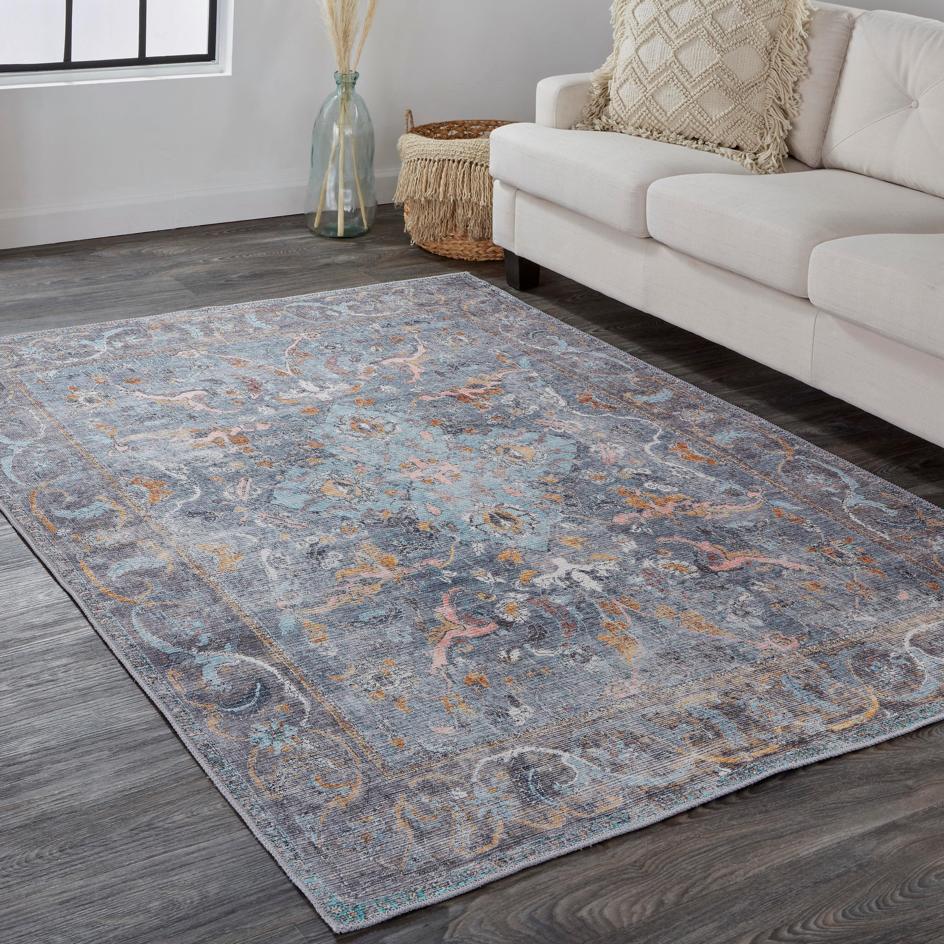 Percy Transitional Medallion Blue/Gray/Orange Area Rug