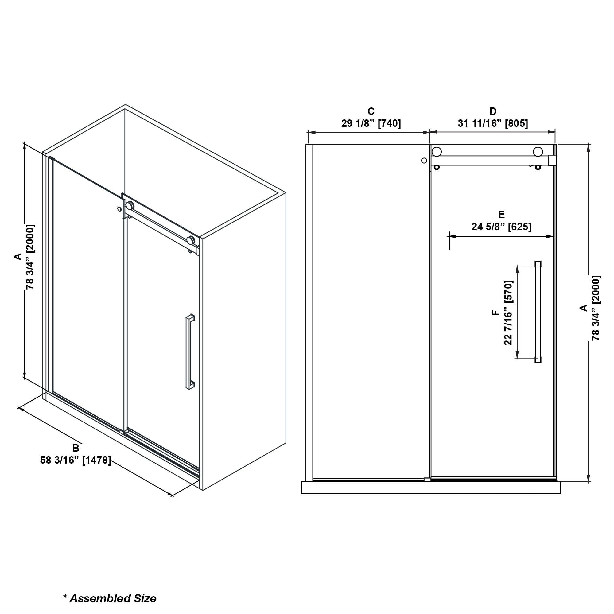OVE Decors Bel Soft Close 60" x 78" Frameless Sliding Soft Close Shower Door