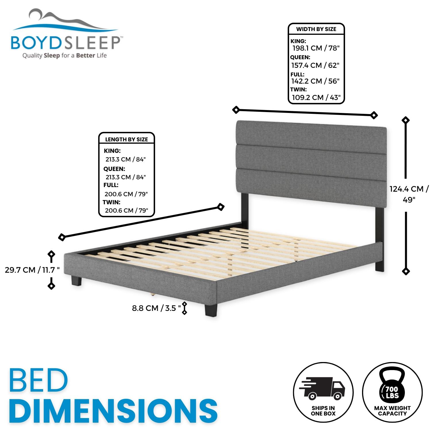 Boyd Sleep Boyd Sleep Sicily Upholstered Linen Tri Panel Platform Bed Frame with Adjustable Height Headboard, Sturdy 13 Slat Support System, No Box Spring Required