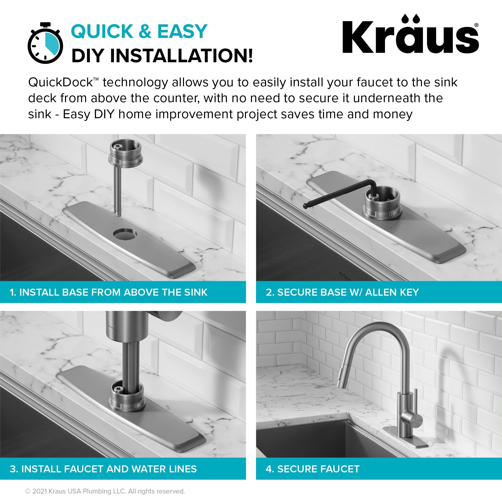 KRAUS Oletto Single Handle Pull Down Kitchen Faucet with QuickDock Top Mount Installation Assembly