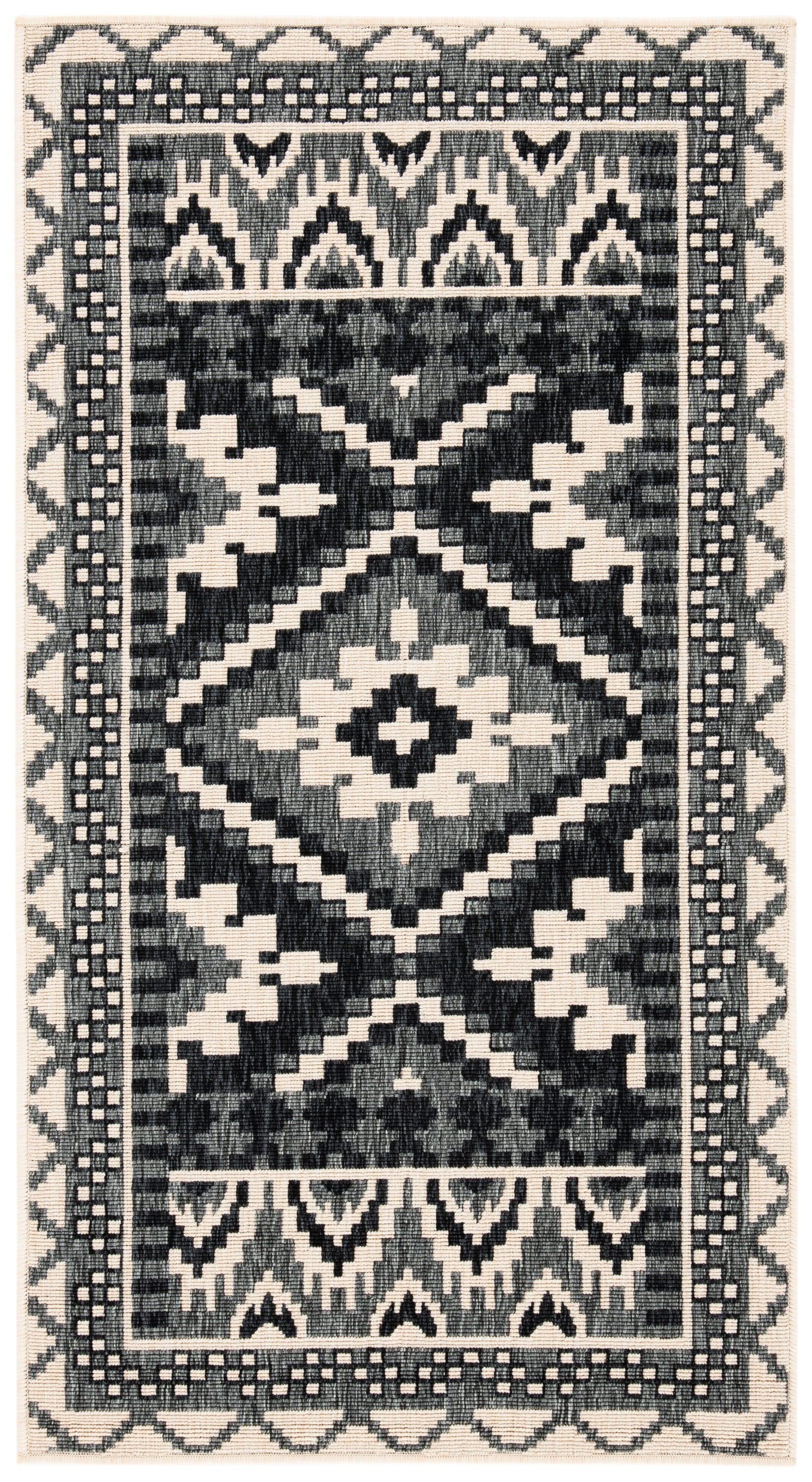 Veranda VER096 Power Loomed Indoor/Outdoor Accent Rug - Black/Beige - 2'7"x5' - Safavieh