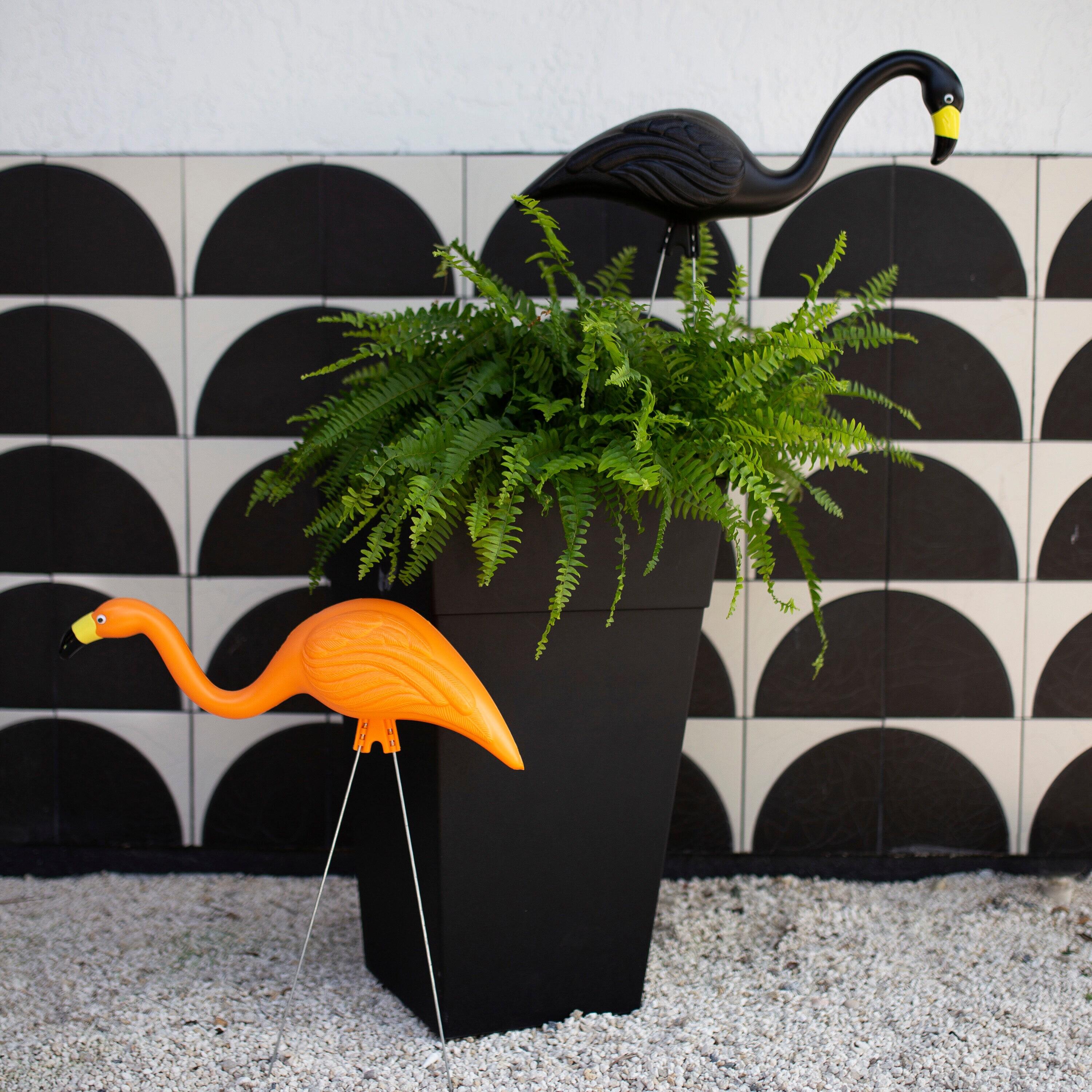 Bloem Spooky Indoor/Outdoor Black and Orange Halloween Flamingo Yard Decorations with Metal Stakes