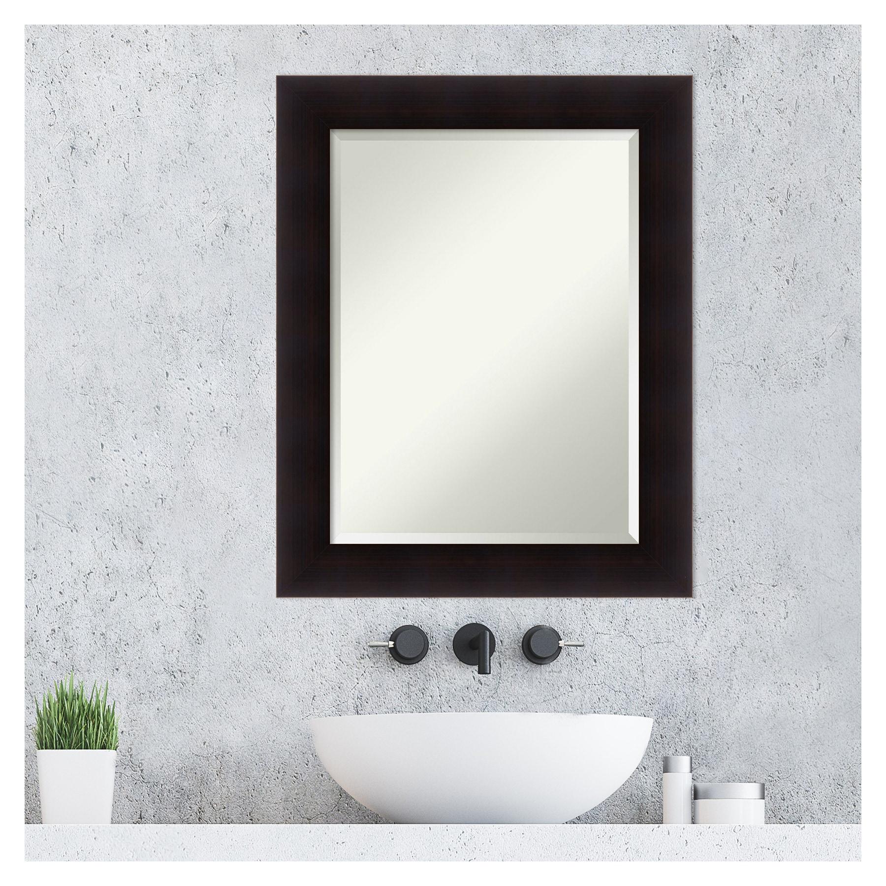 Amanti Art Beveled Wood Bathroom Wall Mirror - Portico Espresso Frame Outer Size: 24 x 30 in