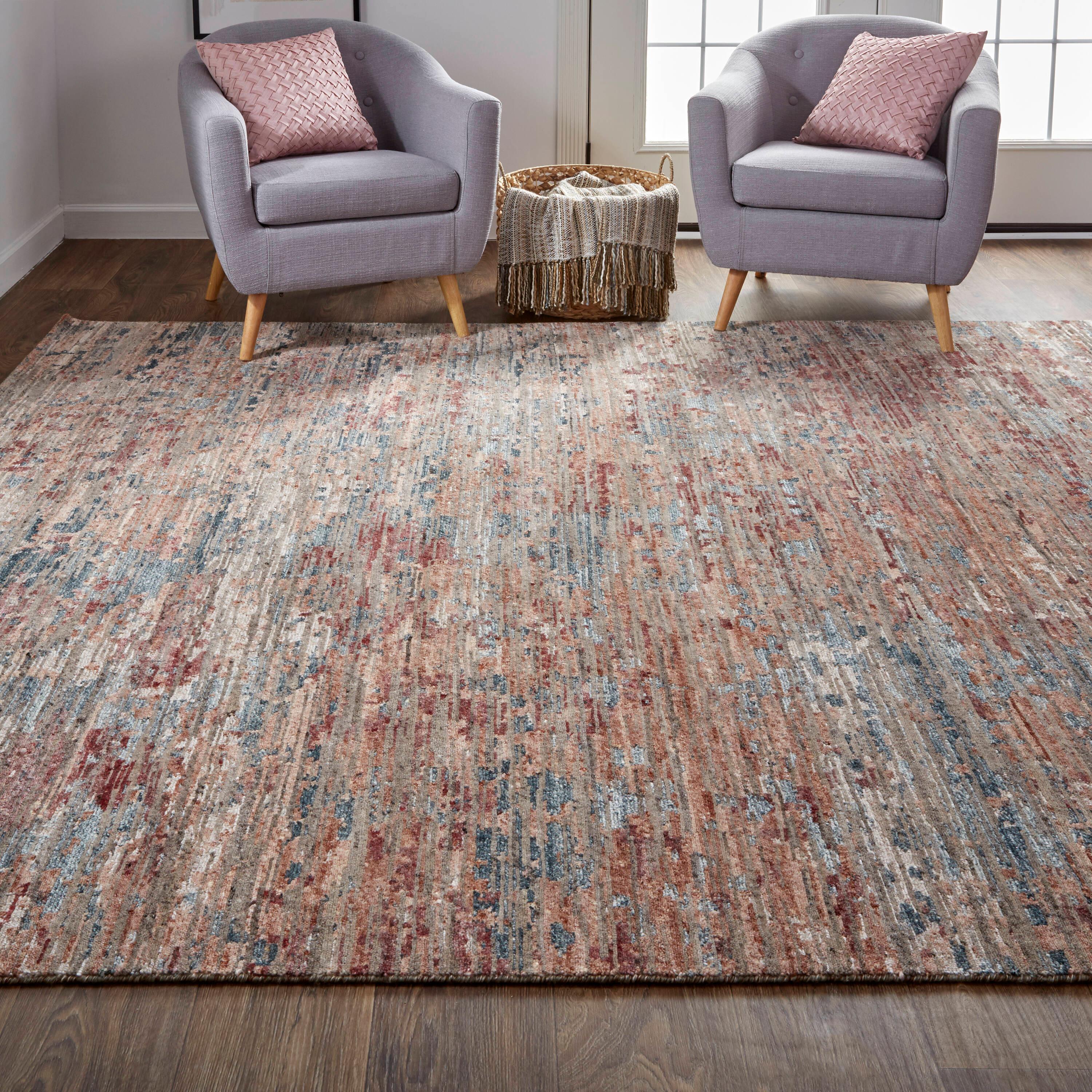 Clarkson Blue and Rust Hand-Knotted Wool Area Rug