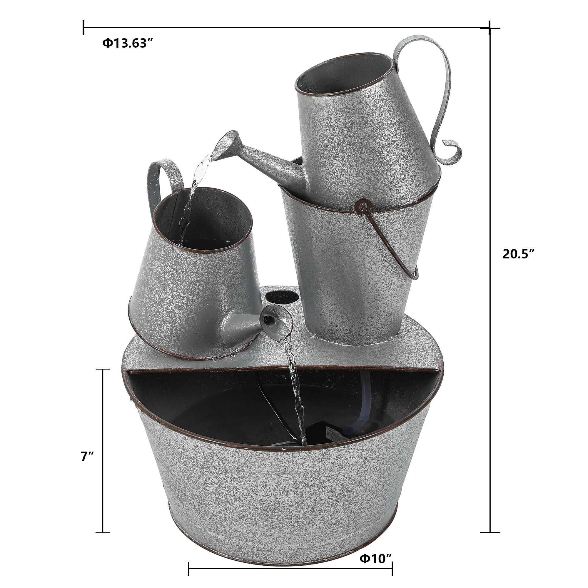 LuxenHome Farmhouse Rustic Metal Pitcher Outdoor Fountain Silver