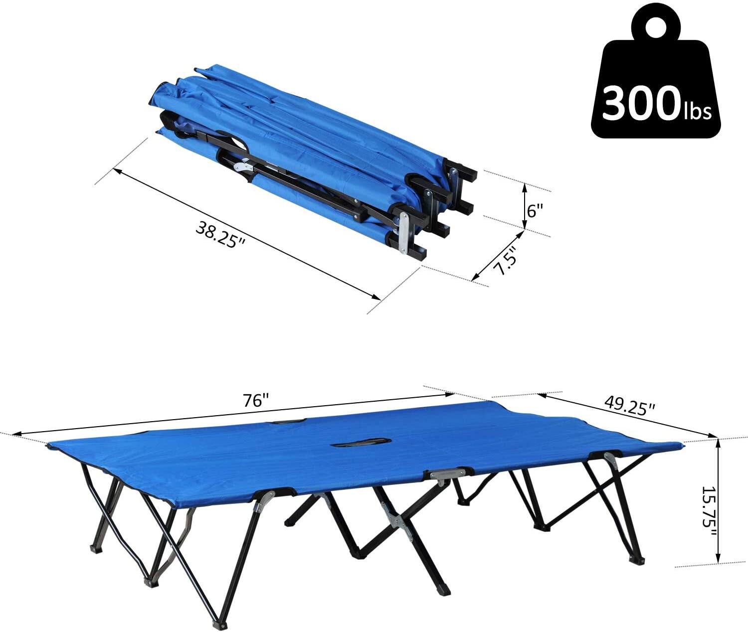 Outsunny 2 Person Folding Camping Cot, Portable Sleeping Cot with Carry Bag, Blue