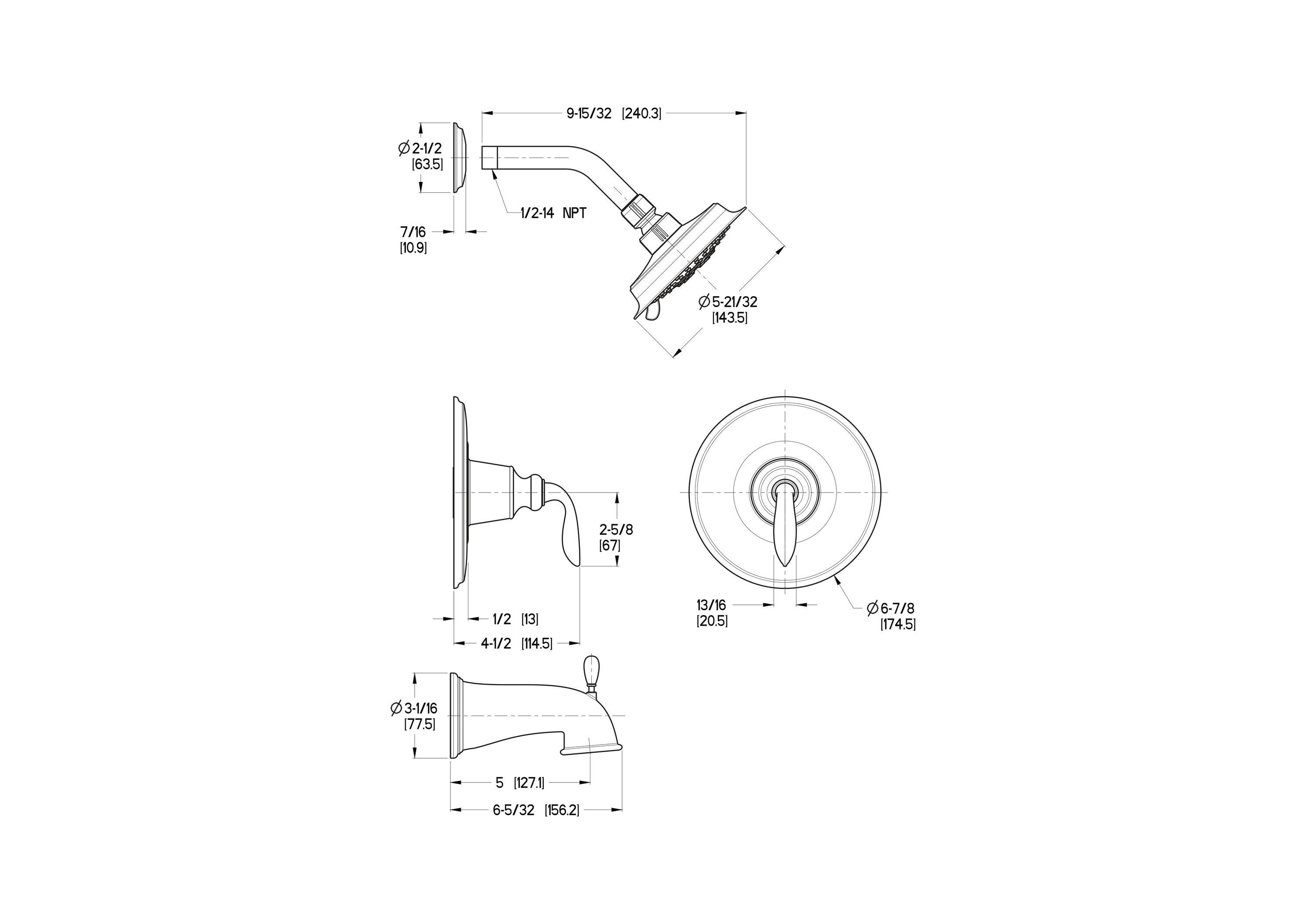 Polished Chrome Wall-Mounted Lever Tub and Shower Faucet