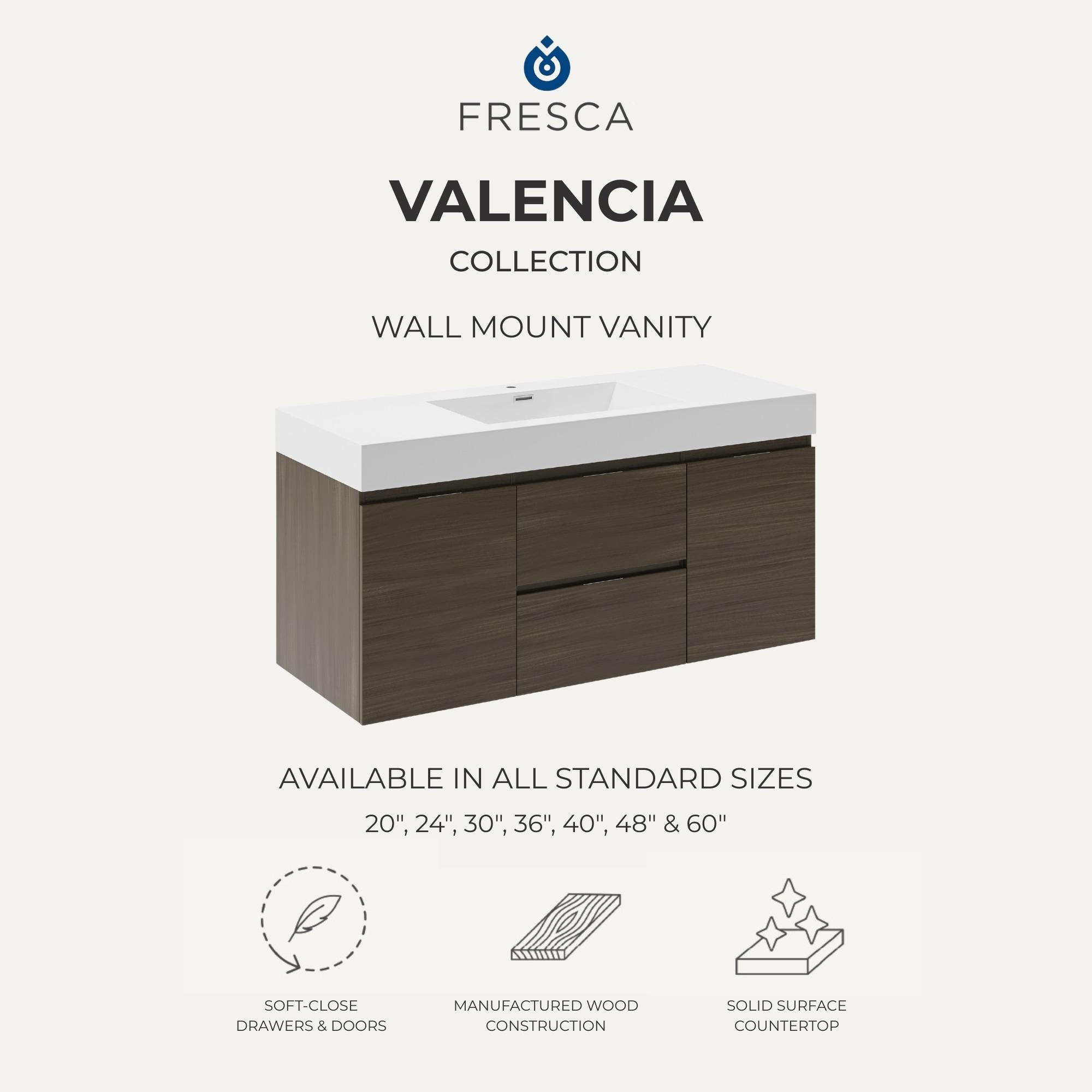 Valencia 24" Wall Mount Single Sink Bathroom Vanity with Top and Sink (Faucet Not Included)