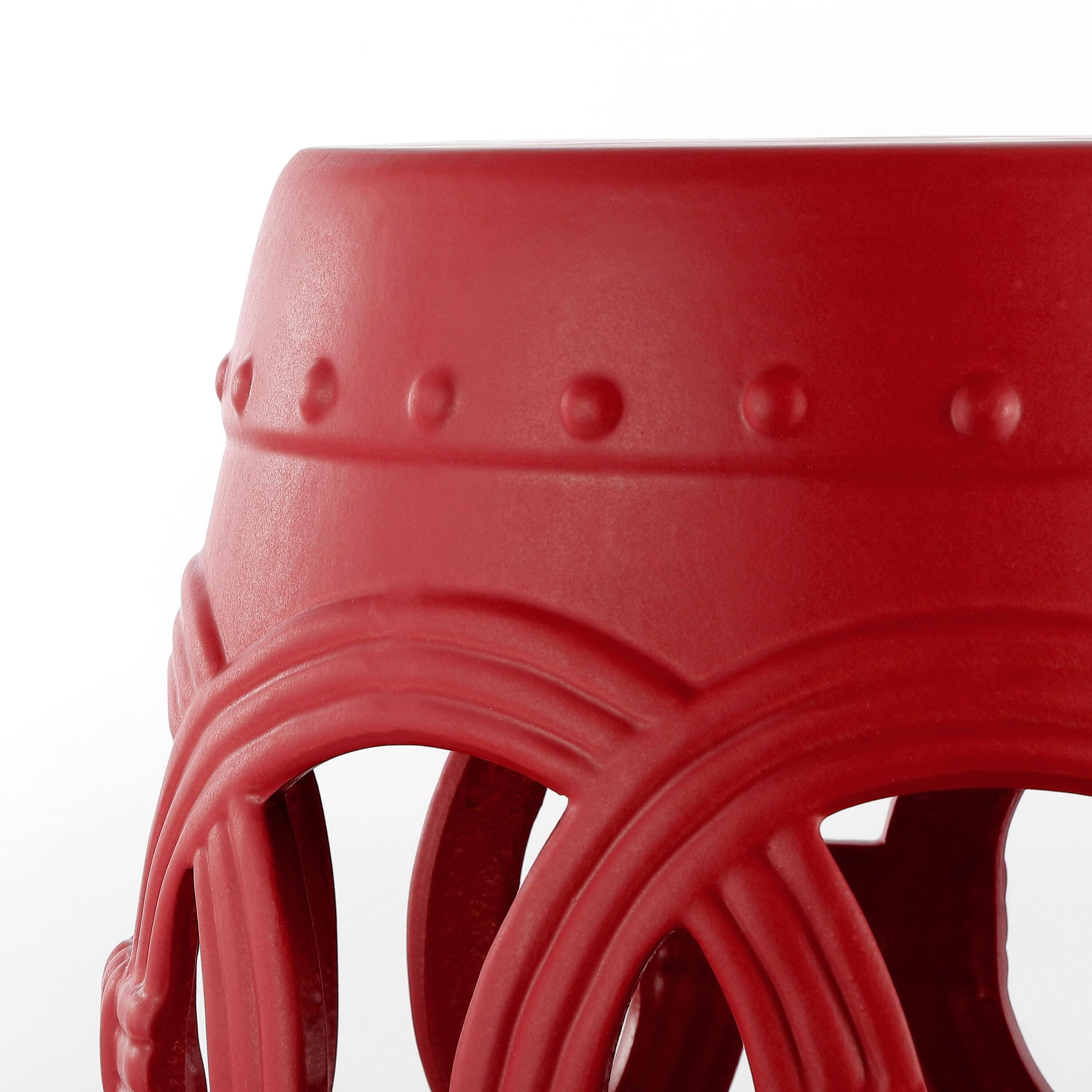 JONATHAN Y Lucky Coins 16" Chinese Ceramic Drum Garden Stool, Matte Red