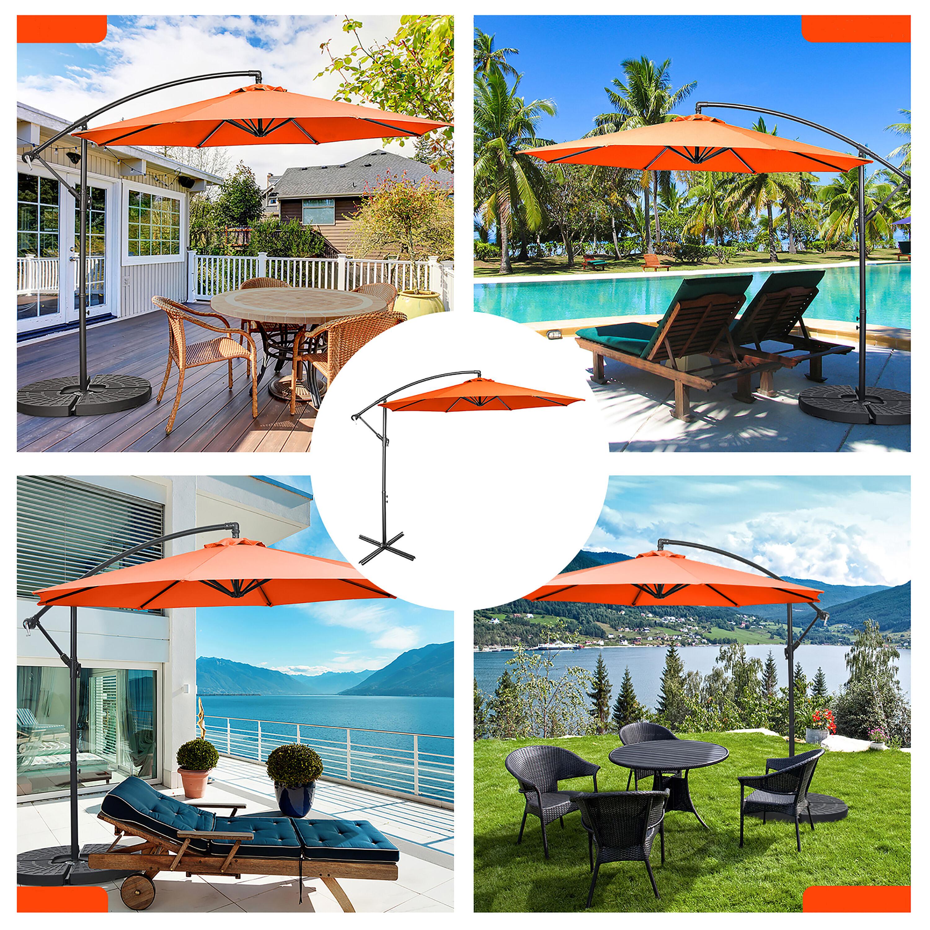 Tangkula 10FT Patio Offset Umbrella 8 Ribs Cantilever Umbrella w/Crank for Poolside Yard Lawn Garden Orange