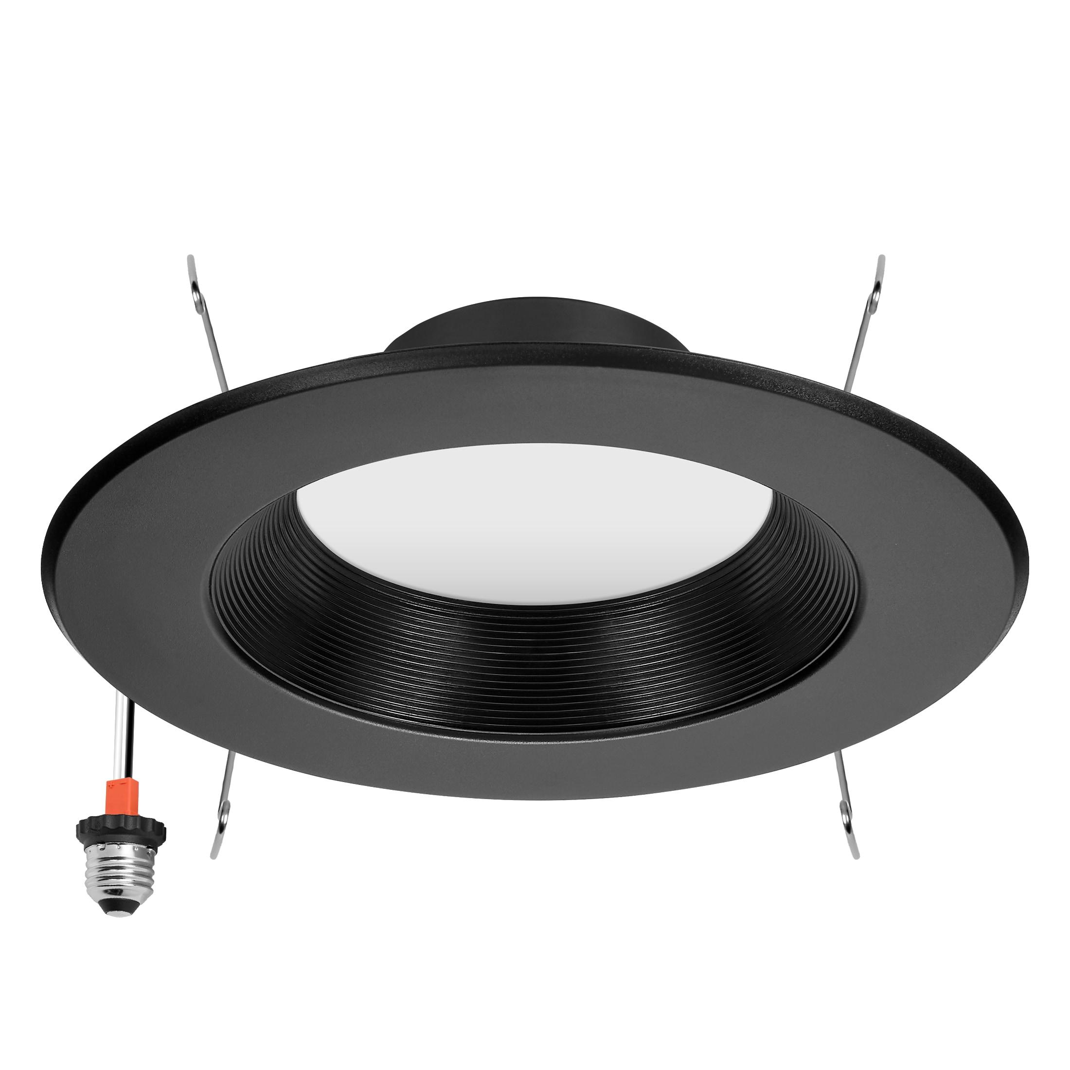 Maxxima 5" & 6" 5 CCT Retrofit LED Downlight - 1100 Lumens, E-26 Quick Connect, Dimmable, Black Trim.