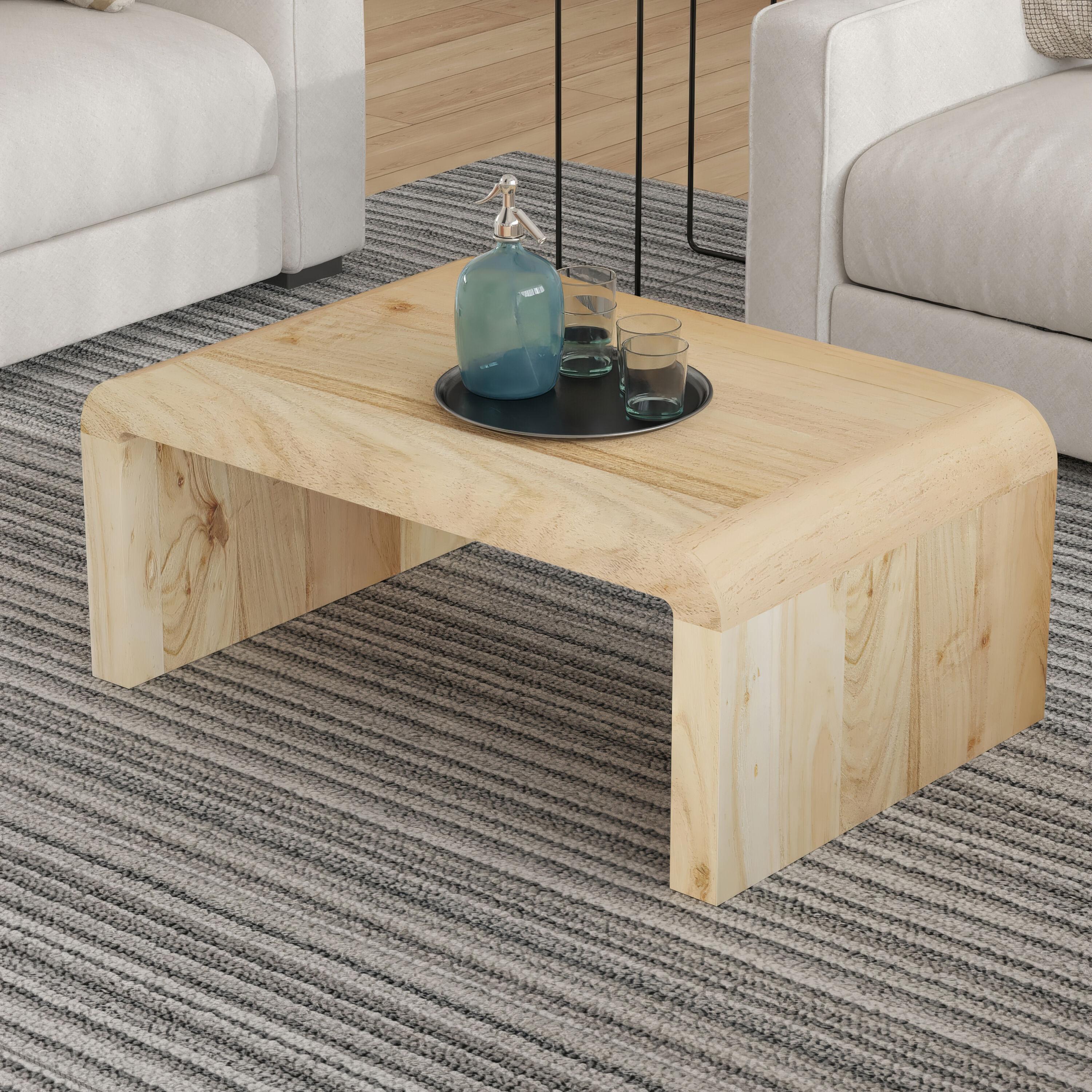 The Urban Port UPT-314336 36 in. Cascade Natural Acacia Wood Rectangular Curved Waterfall Top Coffee Table, Brown