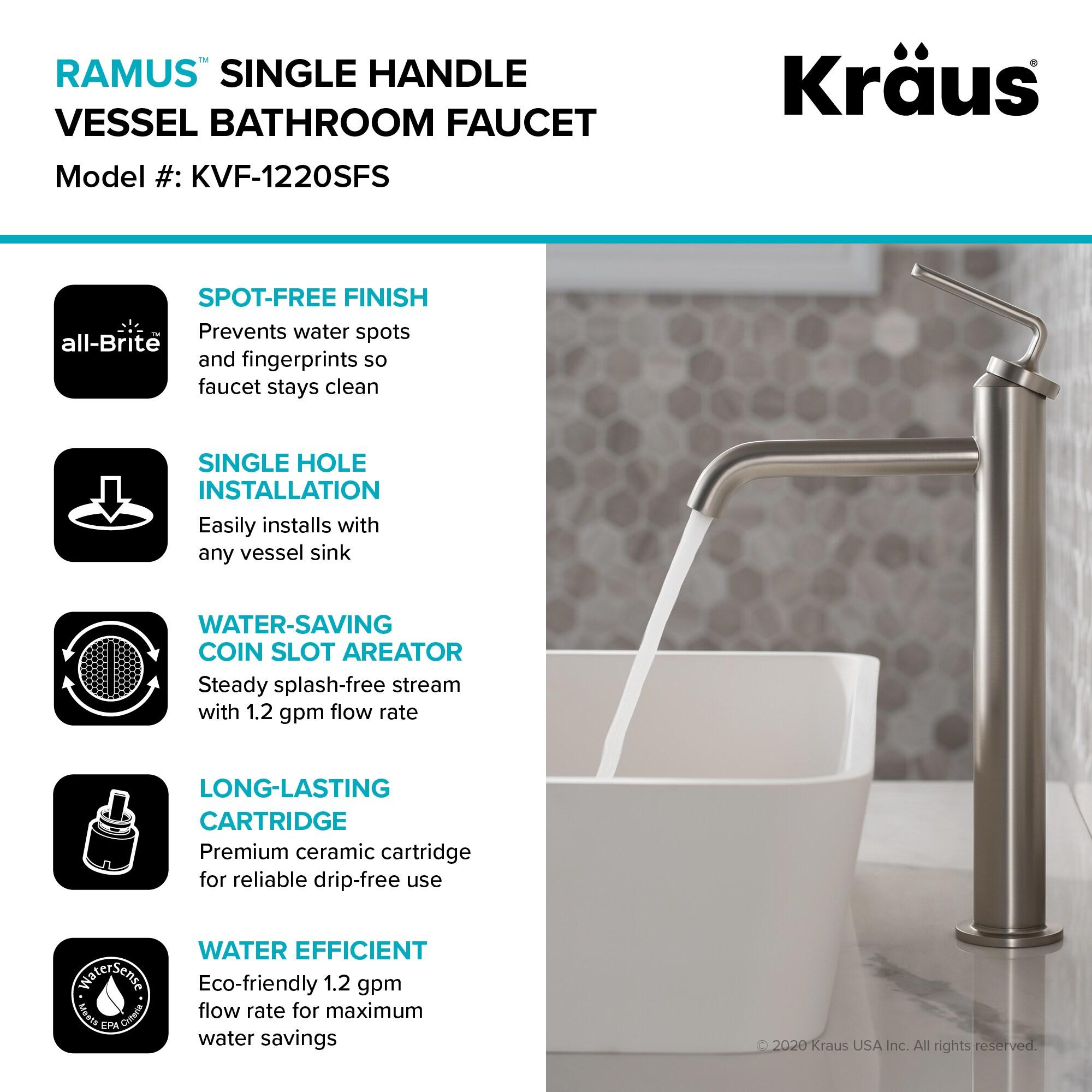 Ramus Single Handle Vessel Sink Bathroom Faucet with Drain Assembly