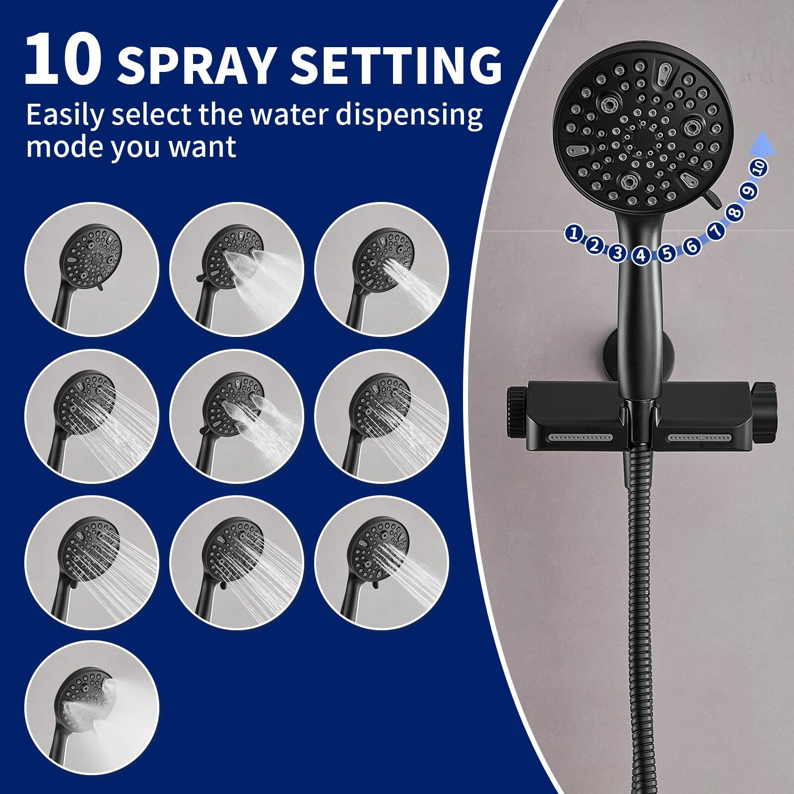 10-spray Wall Mount Dual Shower Head and Handheld Shower Head 1.8 GPM with Stainless Steel Hose