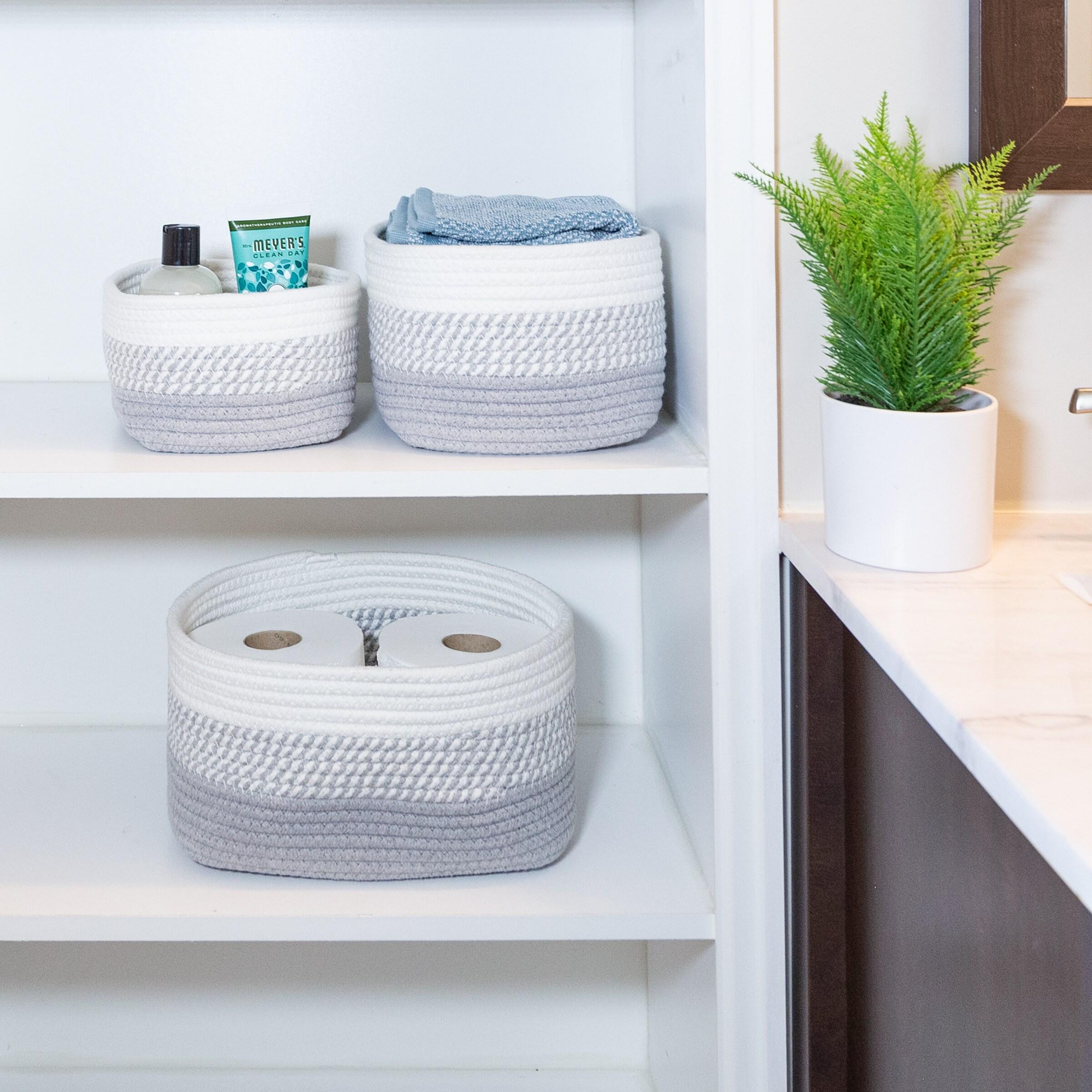 Home-Complete 3pc Storage Basket Set Gray: Cotton Cloth Bins for Shelves, Square Decorative Organizers, Hand Washable