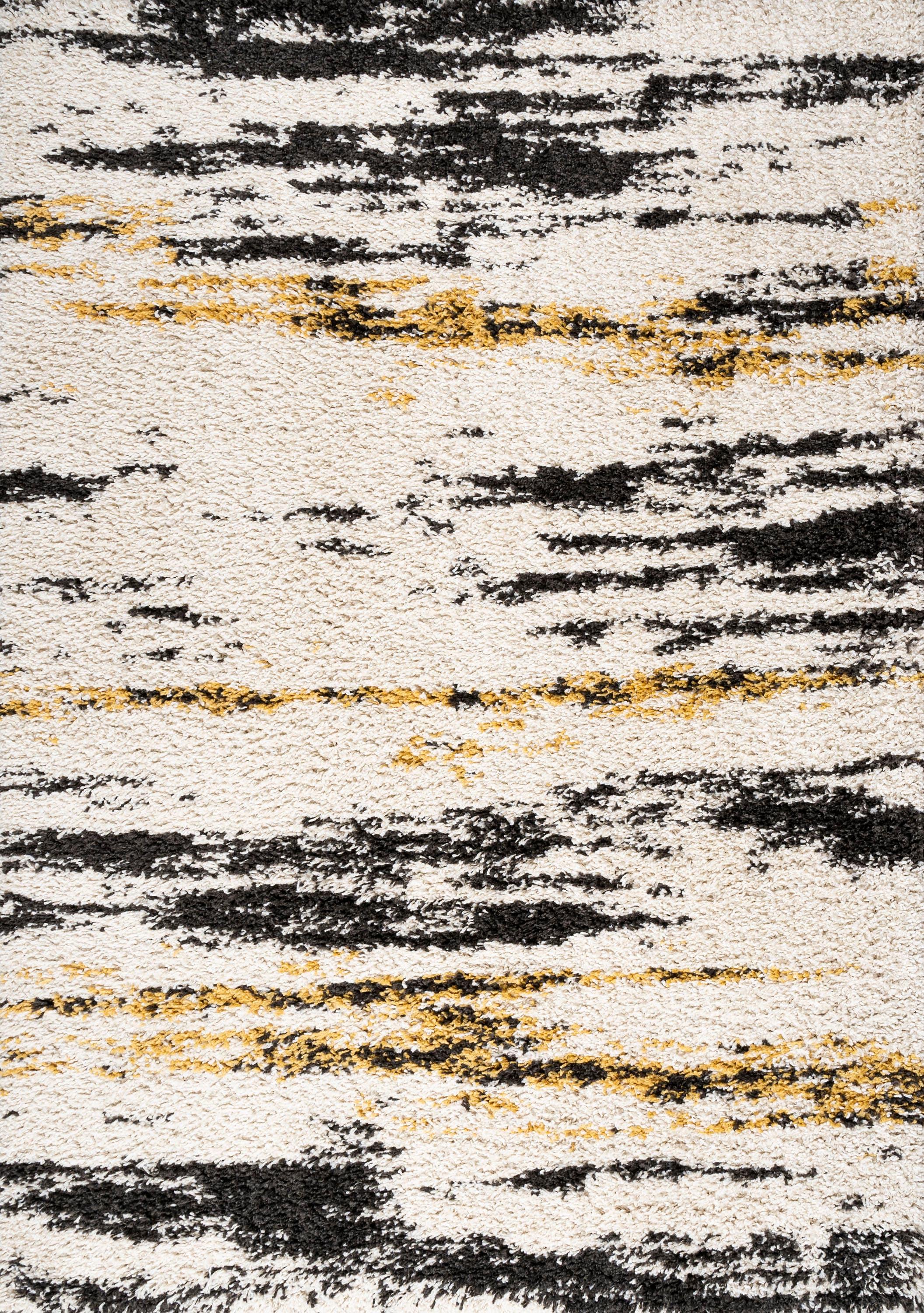 8'x10' Nova Modern Bold Strie' Shag Area Rug, Beige/Black/Yellow - JONATHAN Y