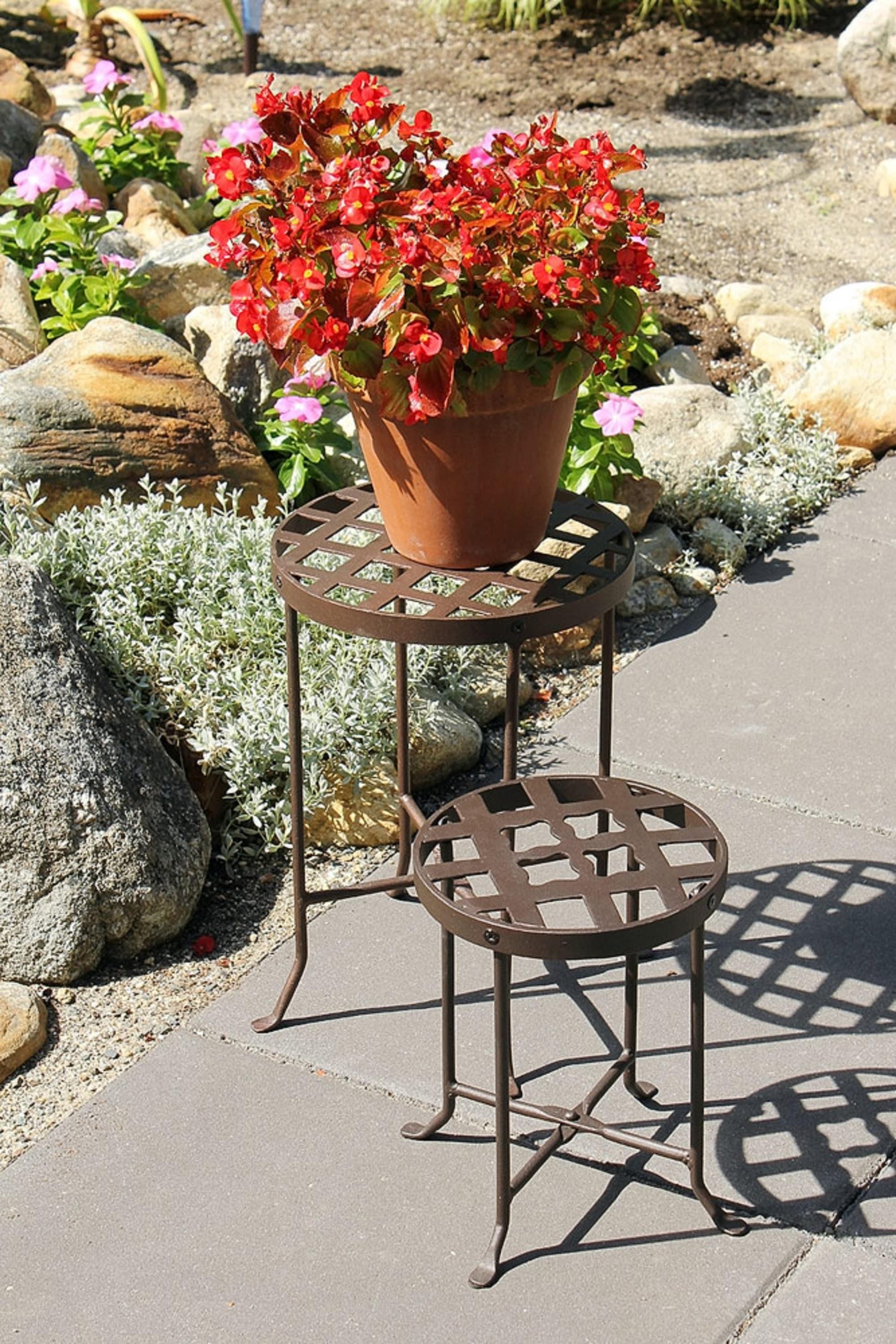 Small Round Iron Table Flowers Plant Stand - ACHLA Designs: Contemporary Freestanding Outdoor Holder, No Assembly Required