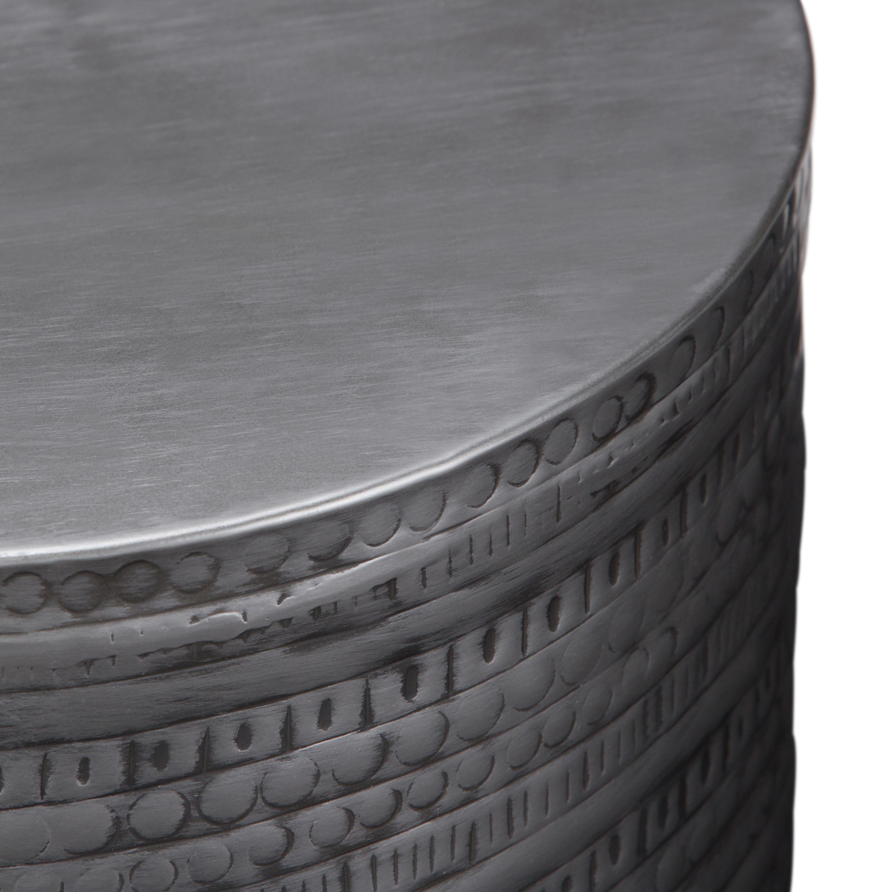 Simpli Home 15"W Metal Boho End Table with Drum Design and Textured Finish, Assembled