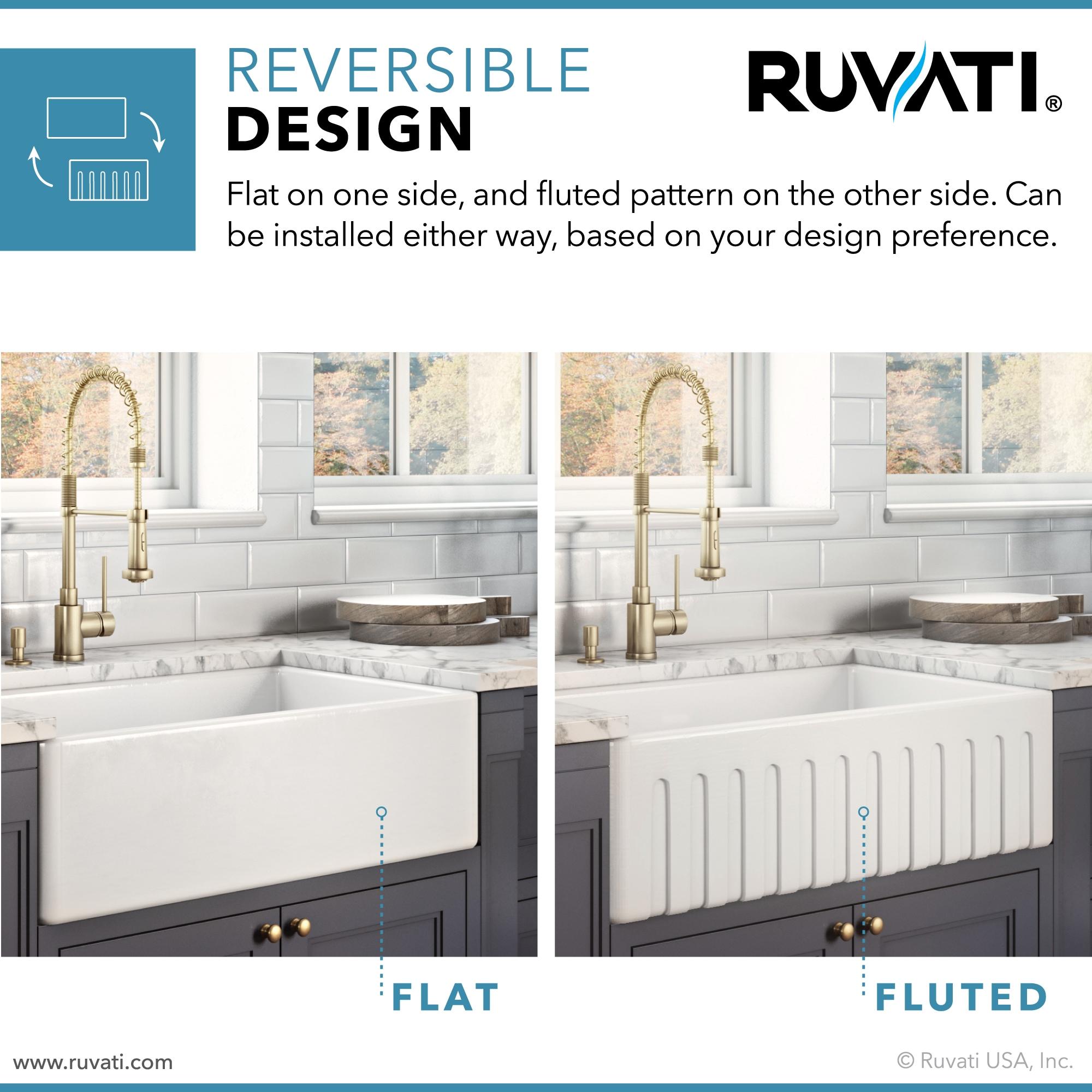 Ruvati 33 inch Fireclay Farmhouse Apron-Front Kitchen Sink Reversible