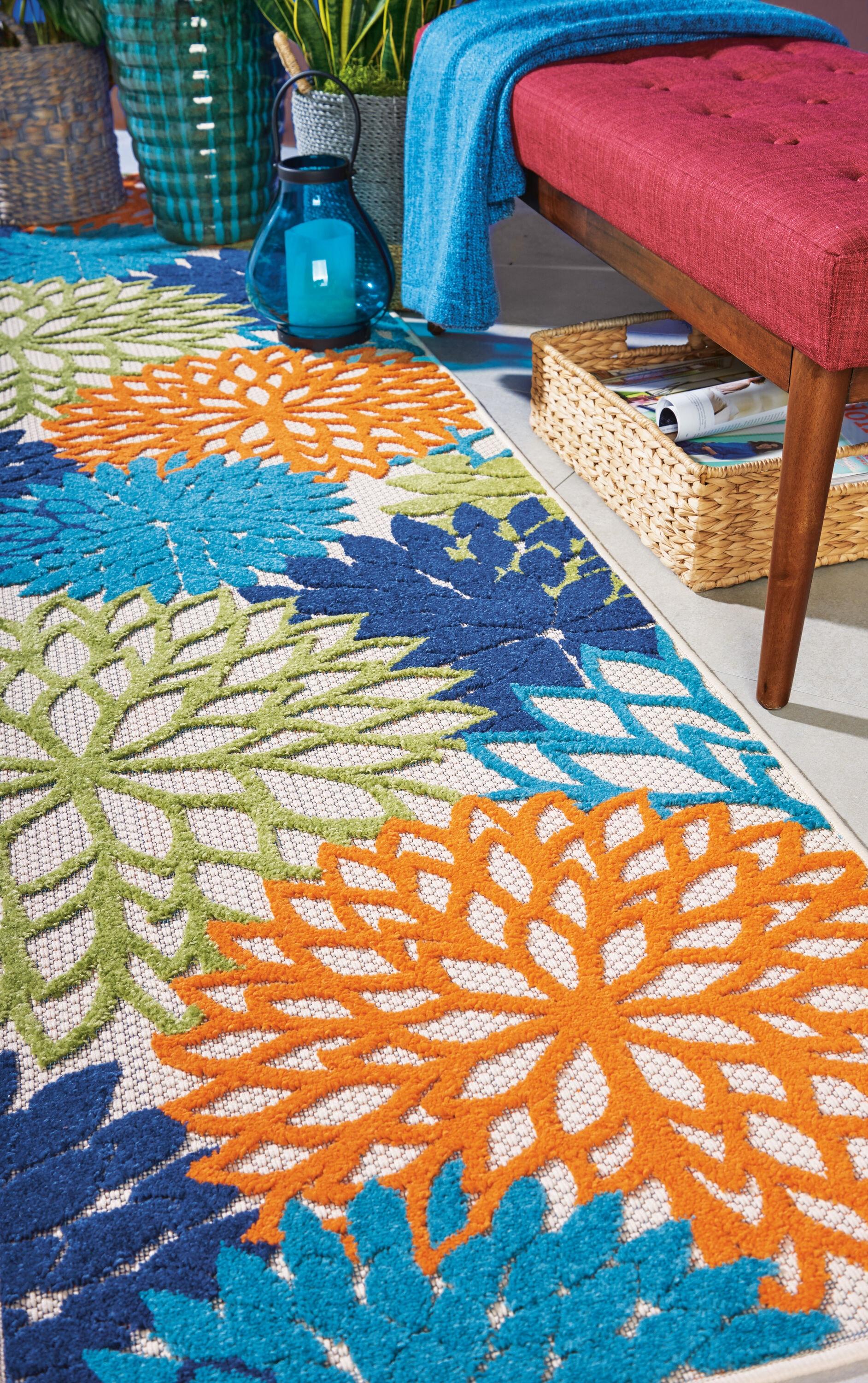 Nourison Aloha Floral Bloom Flatweave High-Low Indoor Outdoor Runner Rug Multicolor 2'3" x 10'