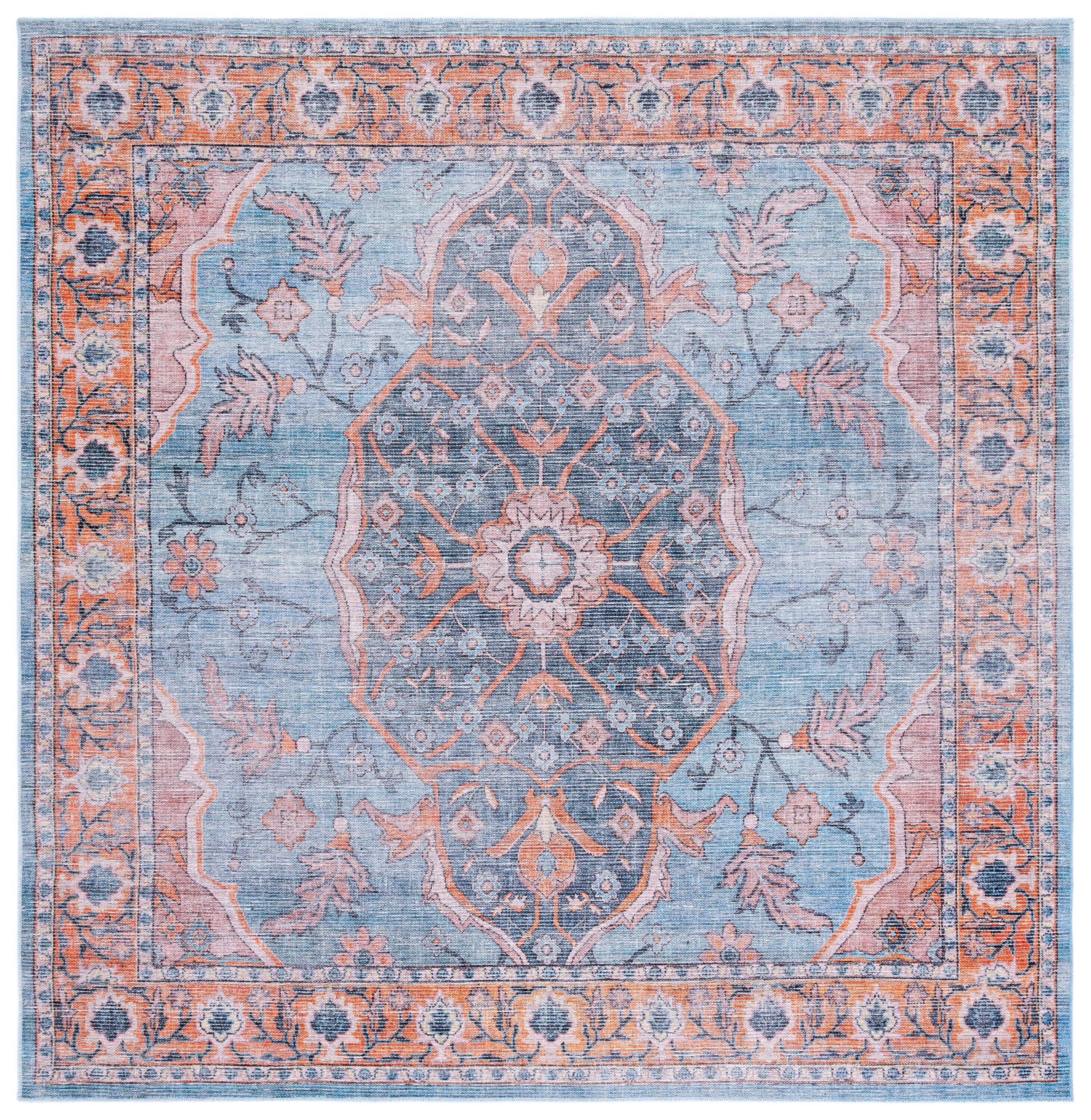 Serapi SEP540 Power Loomed Machine Washable Skid-Resistant Indoor Area Rug - Blue/Orange - 6'7"x6'7" - Safavieh
