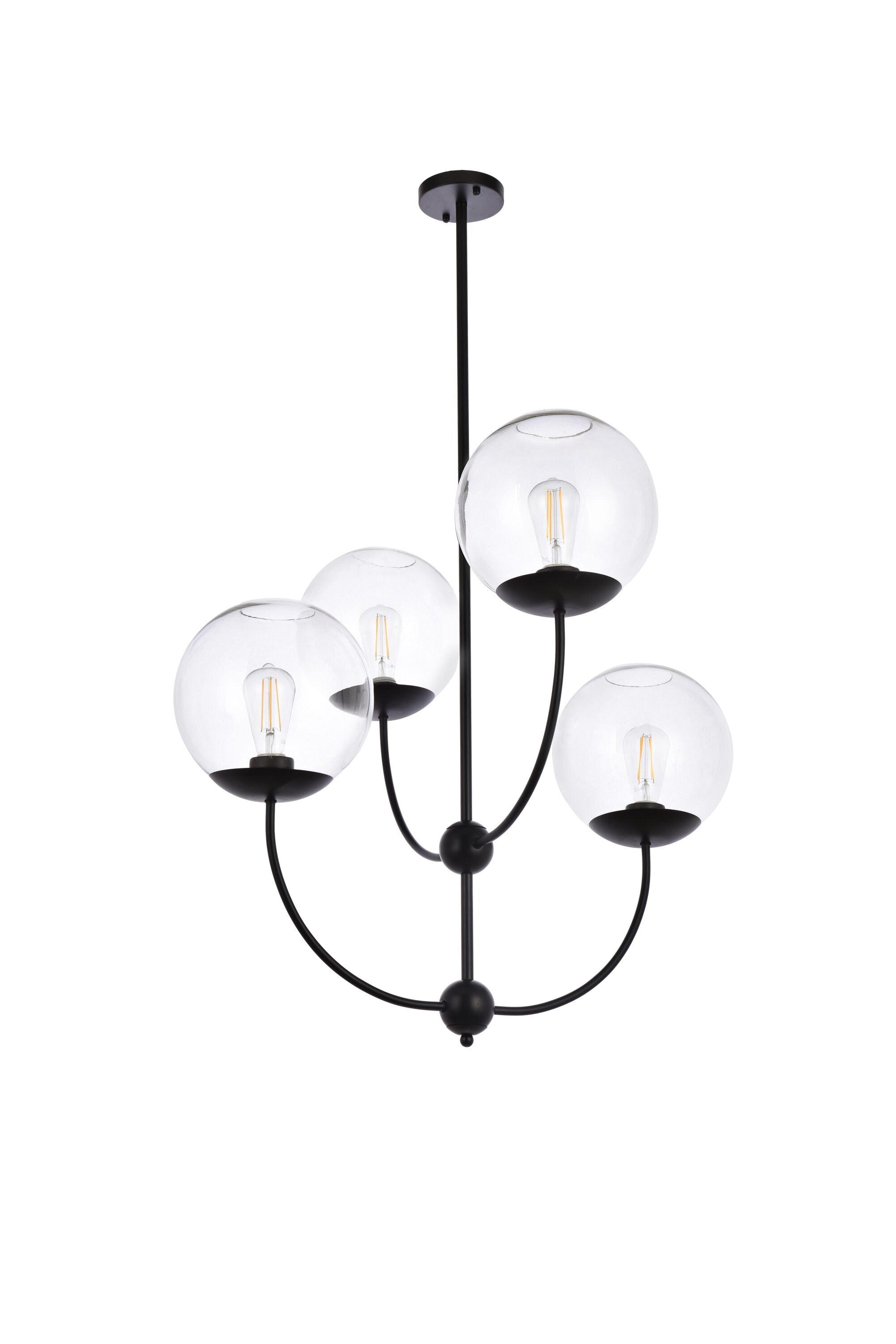 Elegant Lighting Lennon 31.5 inch pendant in black with clear shade