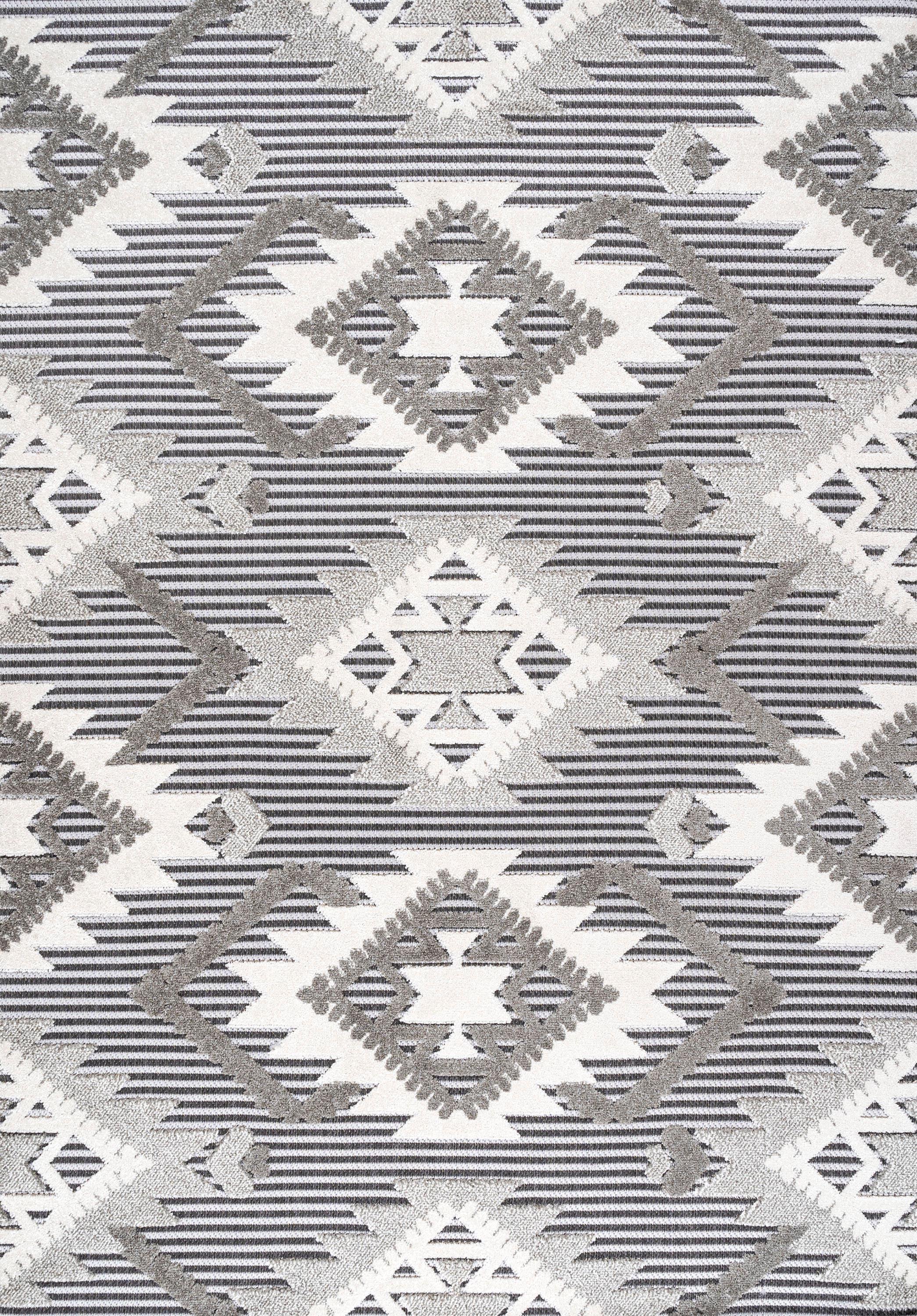 8'x10' Sumak High-Low Pile Neutral Diamond Kilim Indoor/Outdoor Area Rug, Gray/White/Black - JONATHAN Y