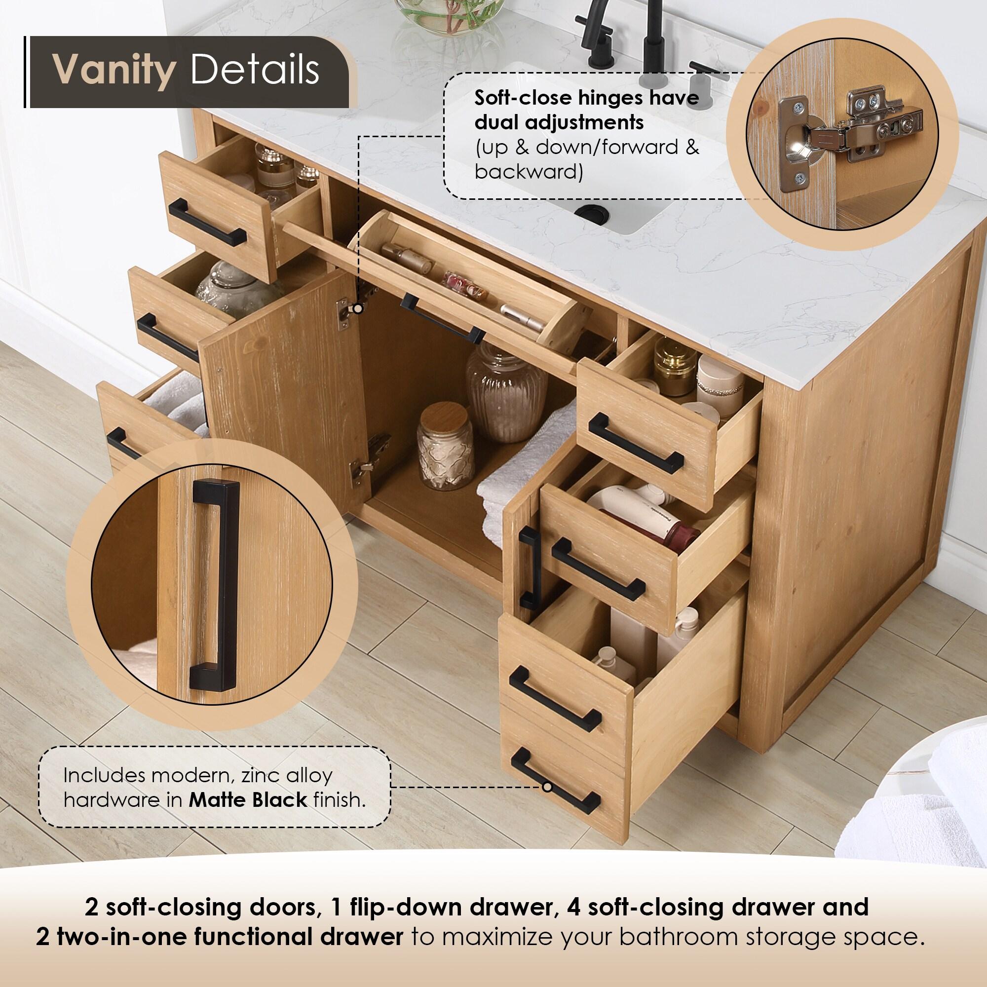 Gavino 48" Wood Vanity in Light Brown with Composite Stone Top and Mirror
