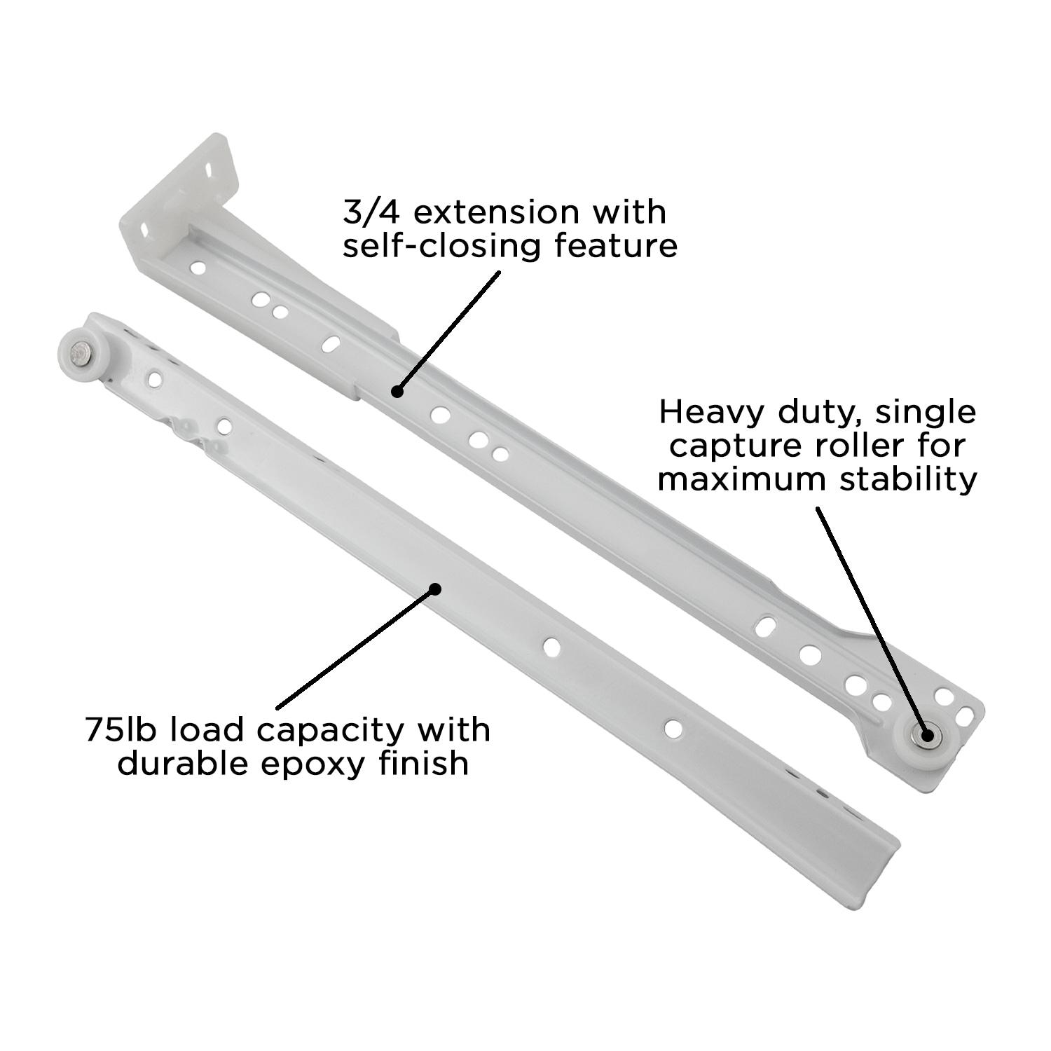 Drawer Slide Bottom Mount 3/4 Extension White Finish