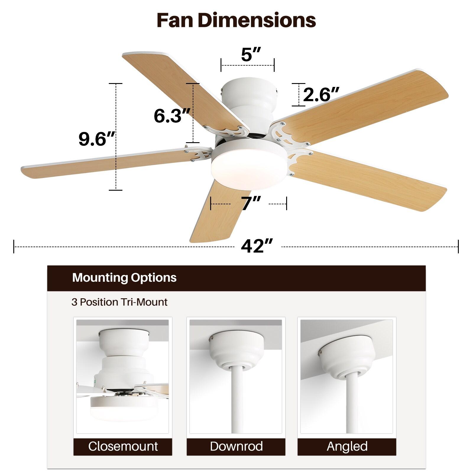 42" Plywood Blades Ceiling Fan with LED light and Remote, Flush Mount and Downrod Mount White (White/light wood grain blades)
