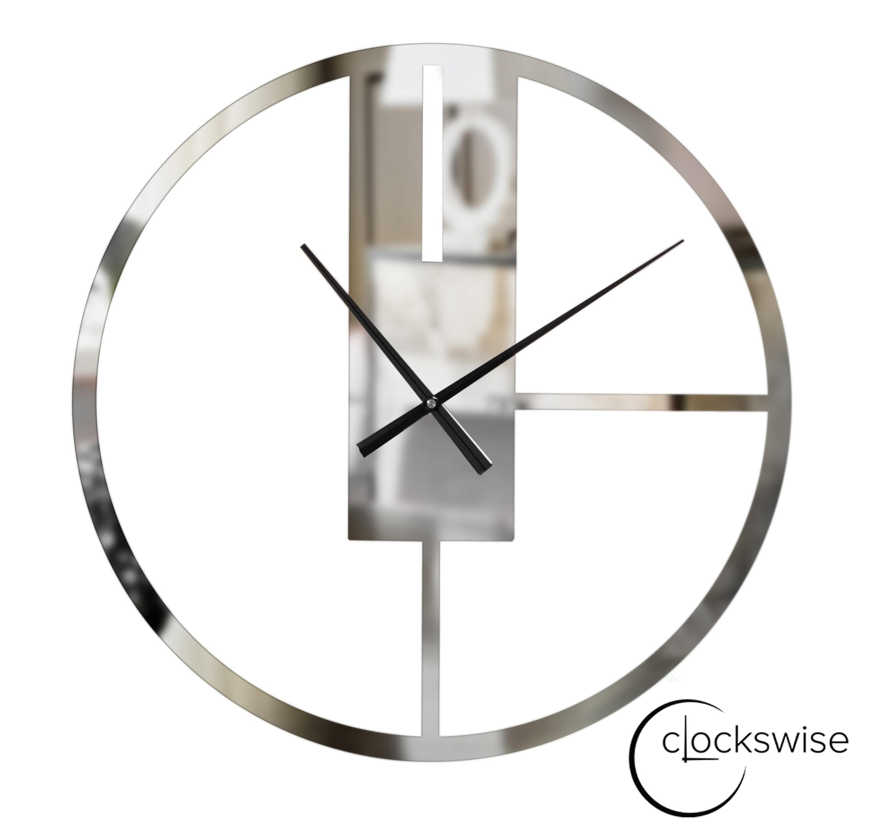 Clockswise Modern Round Big Wall Clock with Mirror Face, Decorative Silver Metal 22.75” oversized timepiece, Hanging Supplies Included