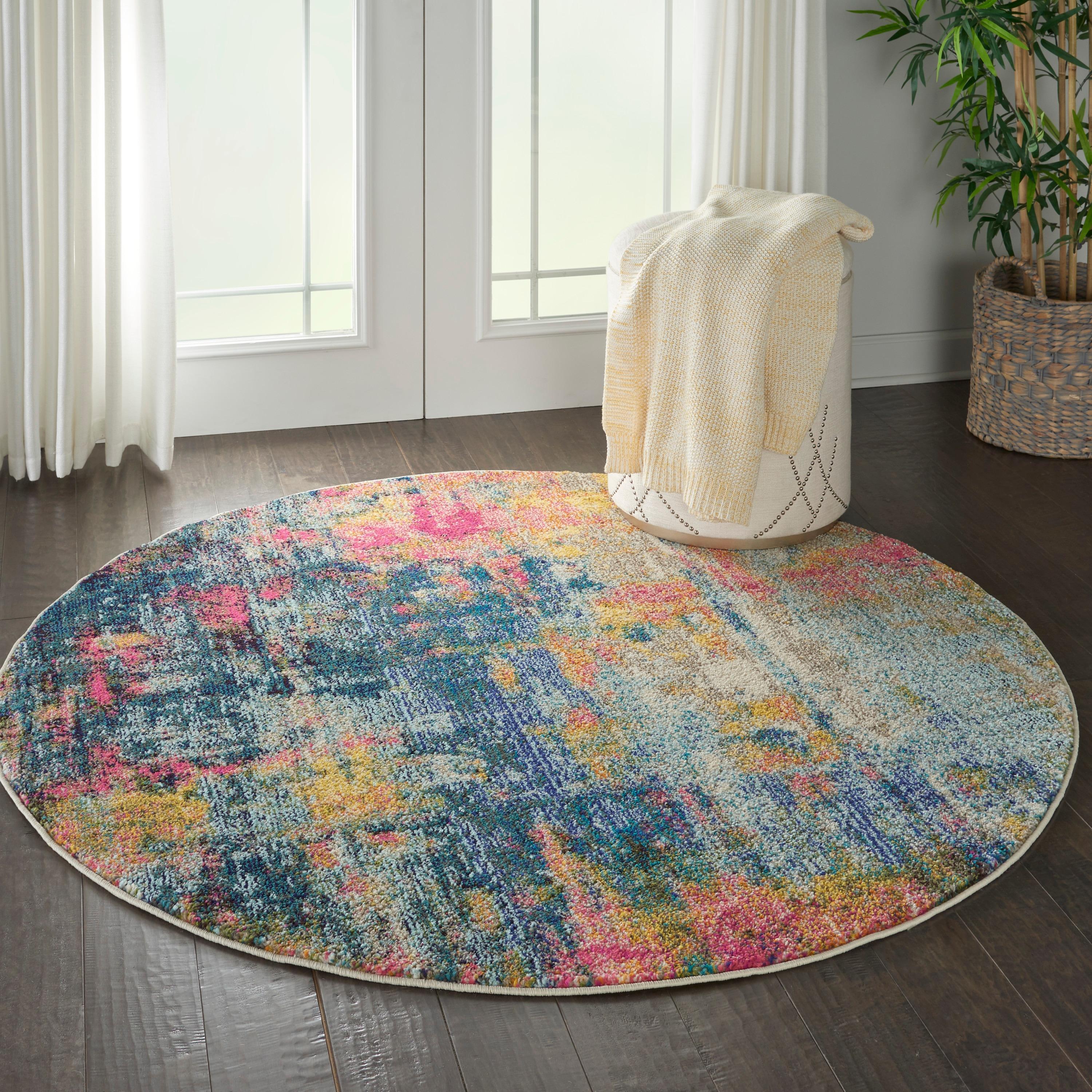 Nourison Celestial Abstract Blue/Yellow 5'3" x round Area Rug, (5 Round)