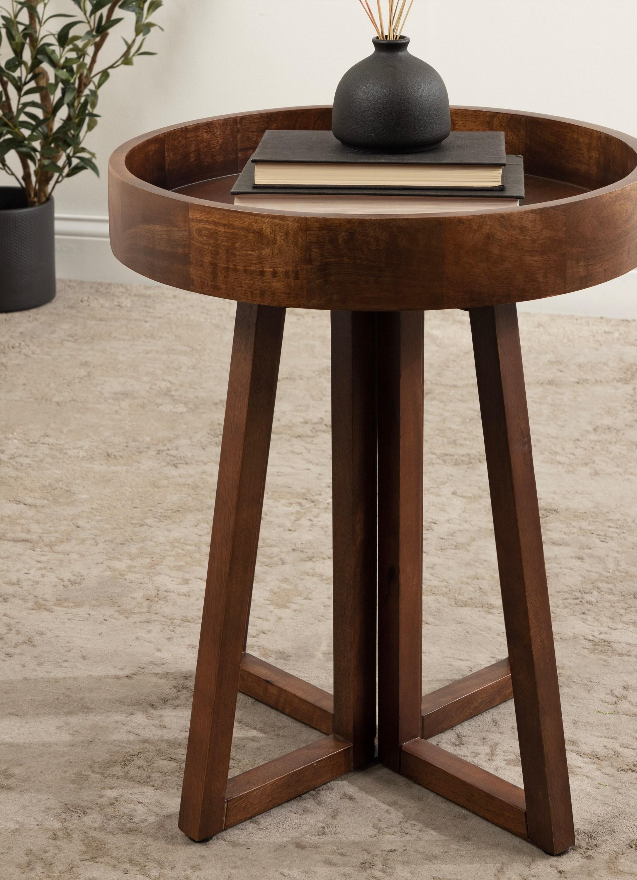 Kate and Laurel Avery Round Wood Side Table, 18x18x22, Walnut Brown