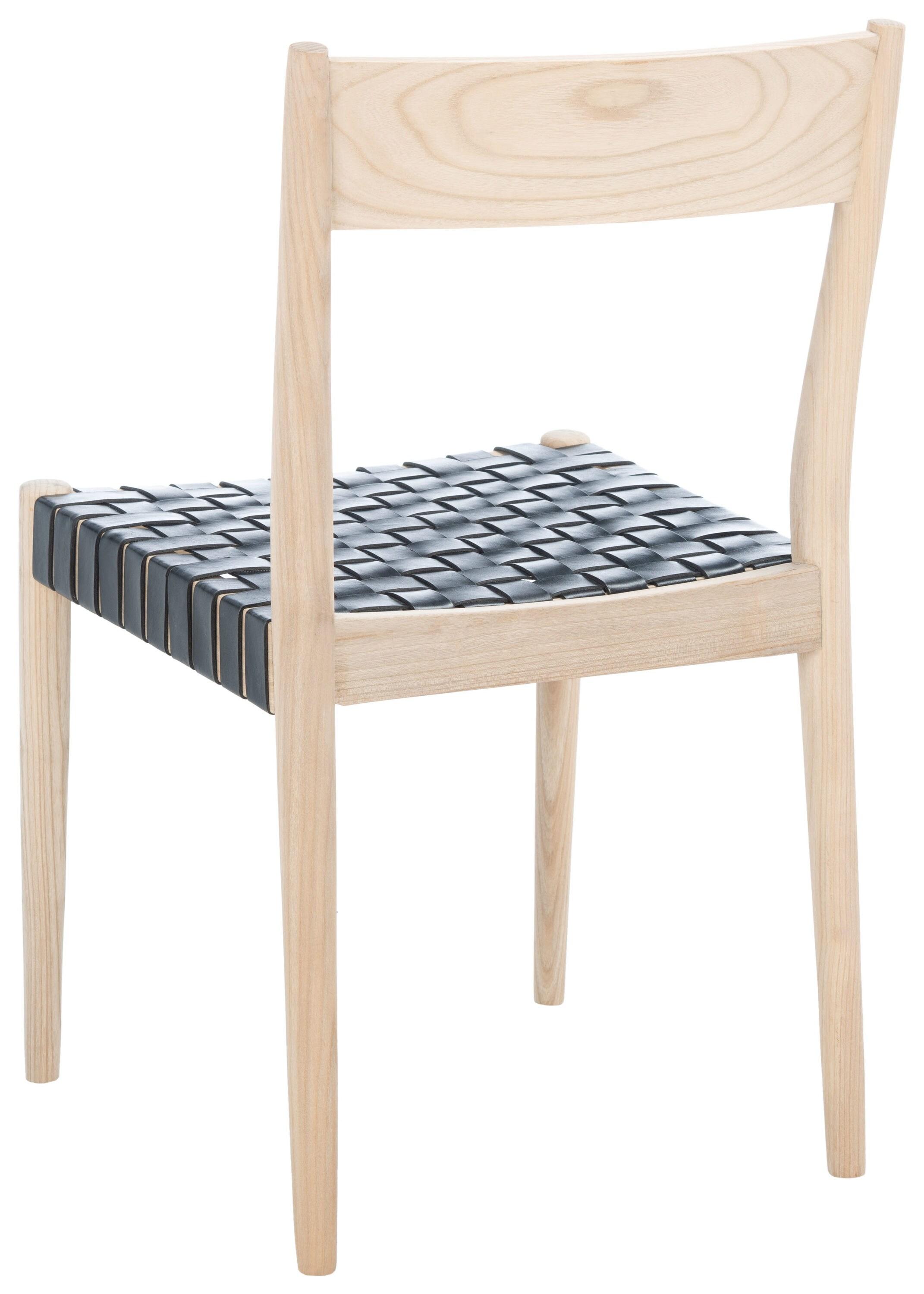Eluned Leather Dining Chair (Set Of 2) - Black/Natural - Safavieh