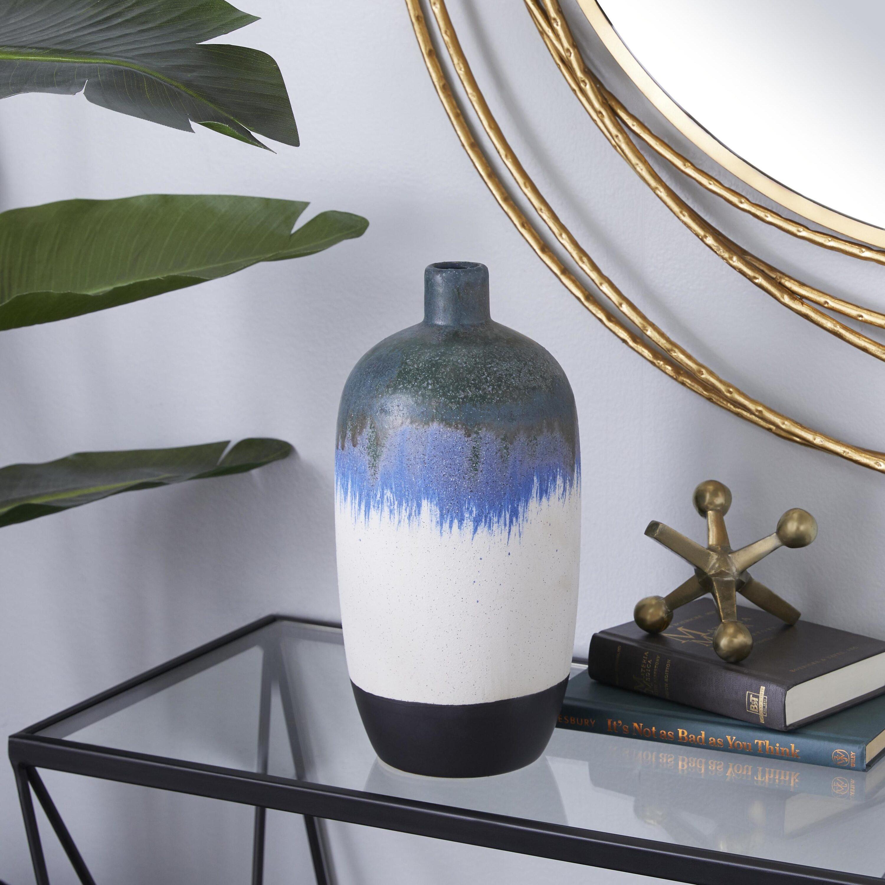 Novogratz White Ceramic Contemporary Vase, 13 X 6 X 6 | Wayfair