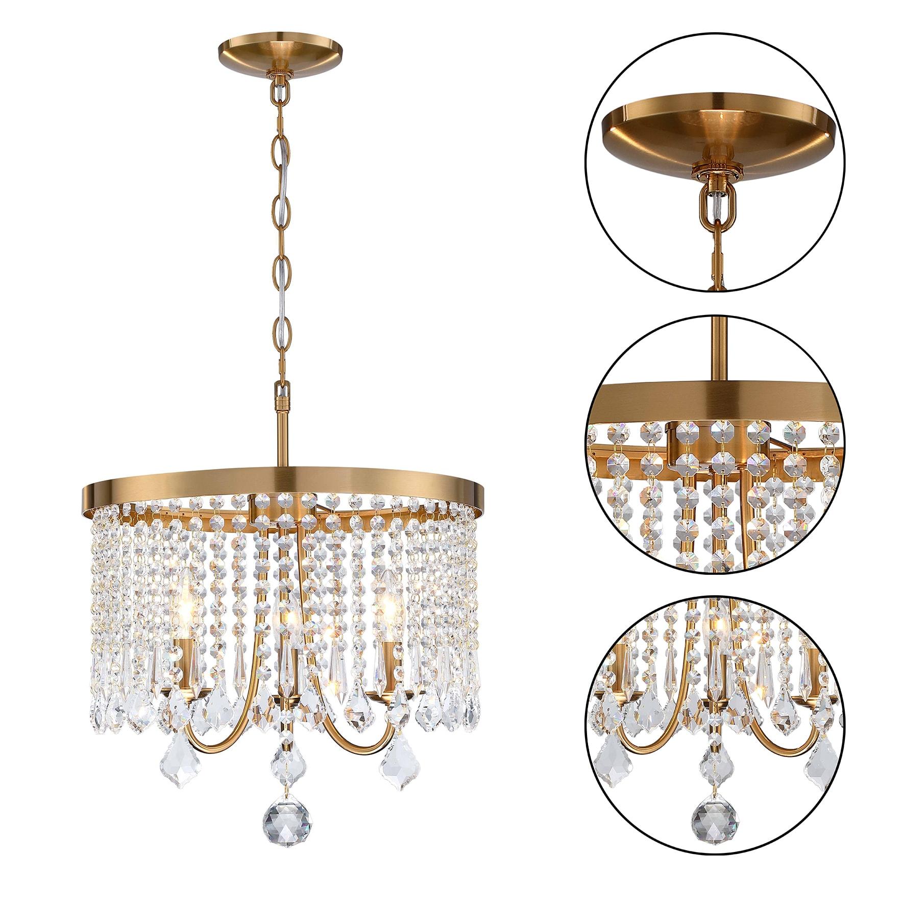 3-Light 16.25 in Antique Brass Finish Crystal Chandelier