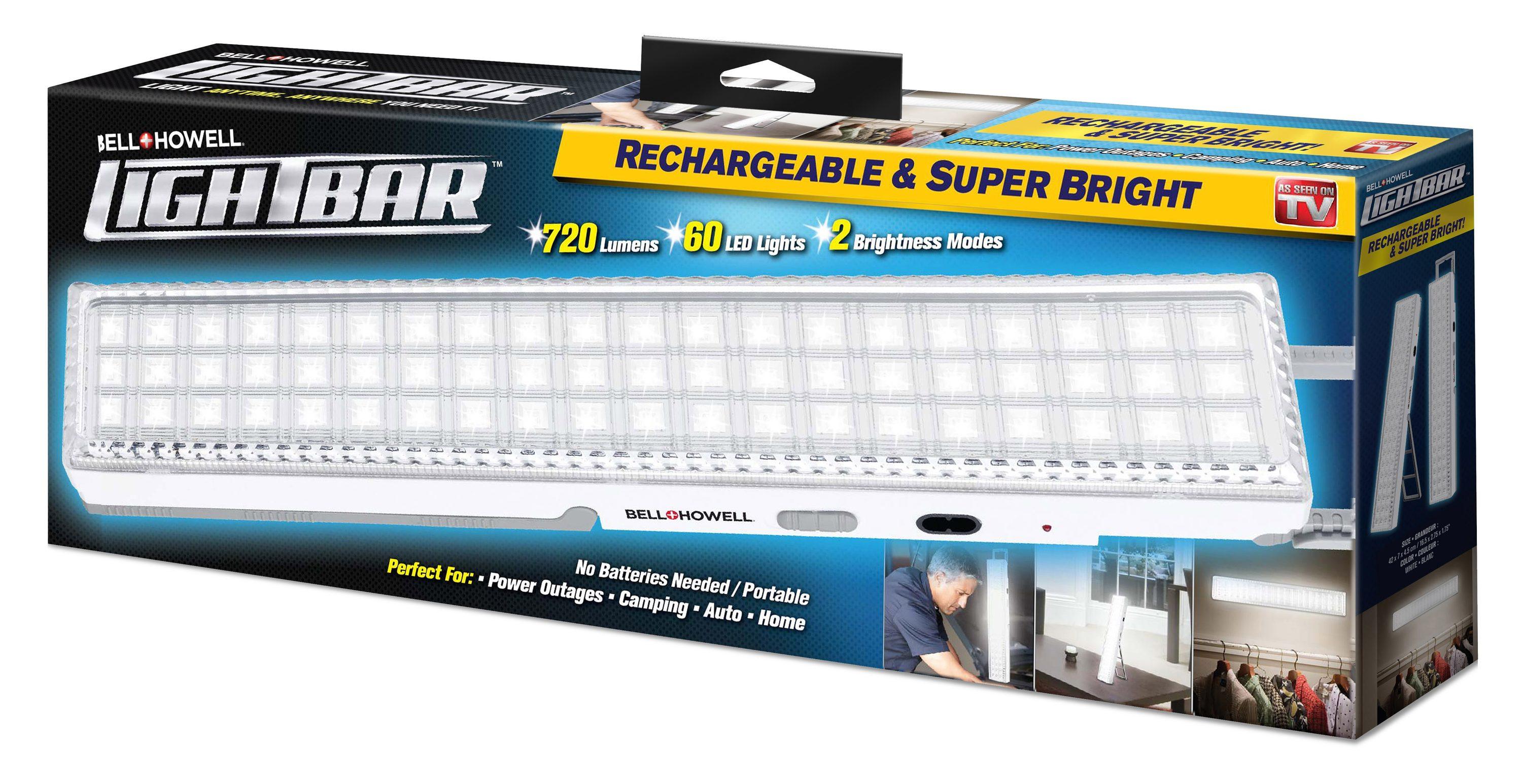 Bell+Howell Light Bar, 720-Lumens Rechargeable Portable Lamp with Folding Stand and Hanger