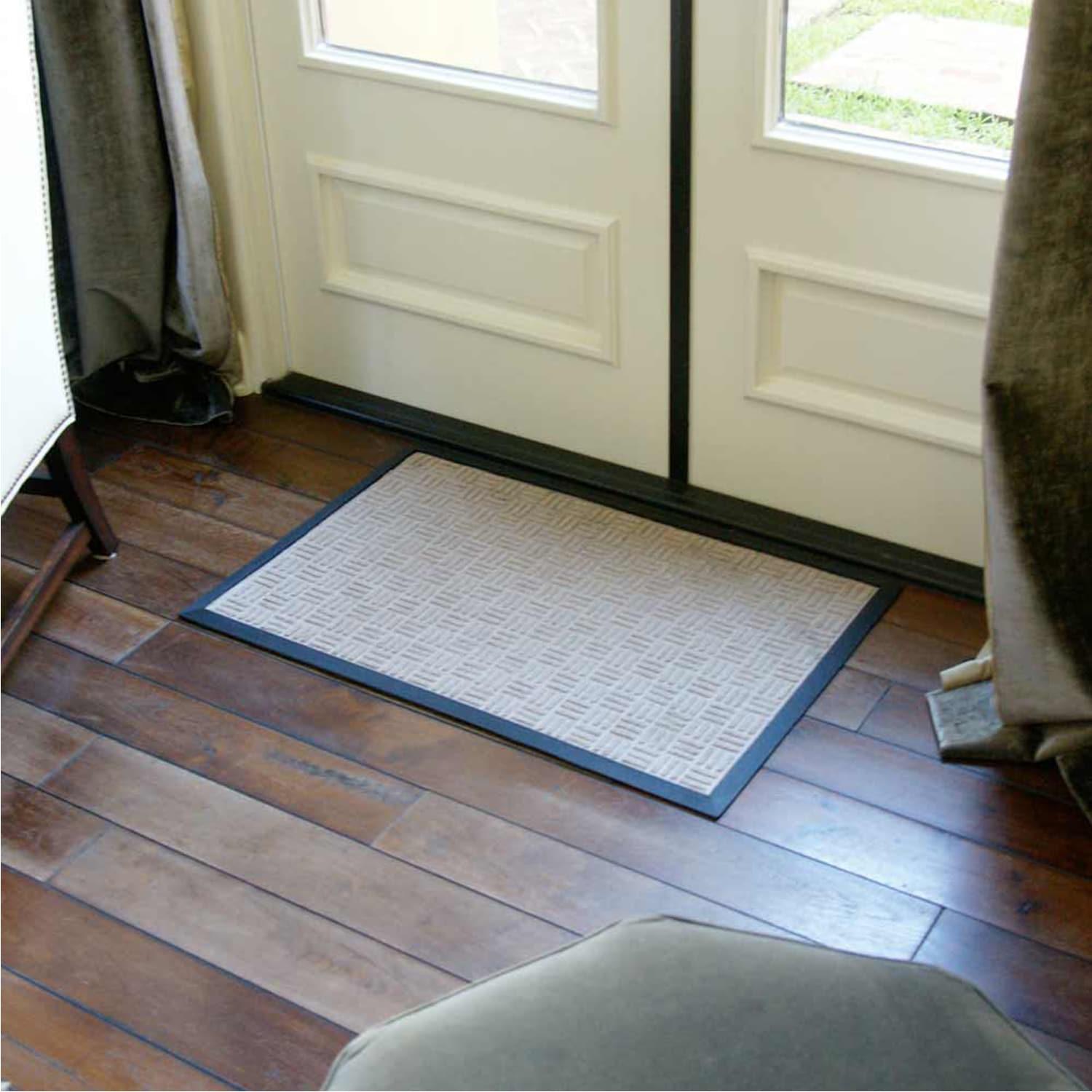 Rubber-Cal  "Nottingham" Rubber Backed Carpet Mat - 16 x 24 inches - Tan Polypropylene Mat - 1'4 x 2'