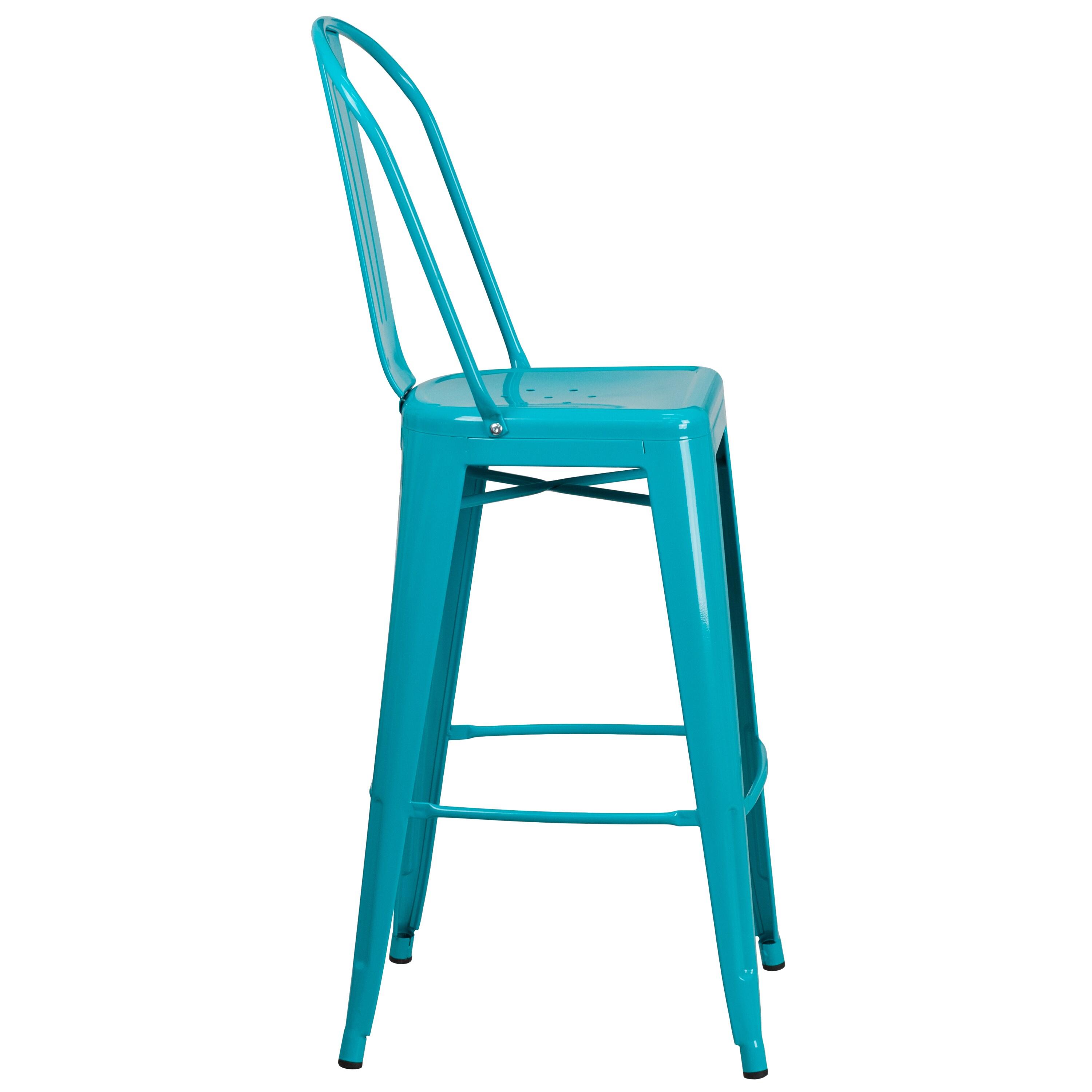 Flash Furniture Commercial Grade 30" High Crystal Teal-Blue Metal Indoor-Outdoor Barstool with Back