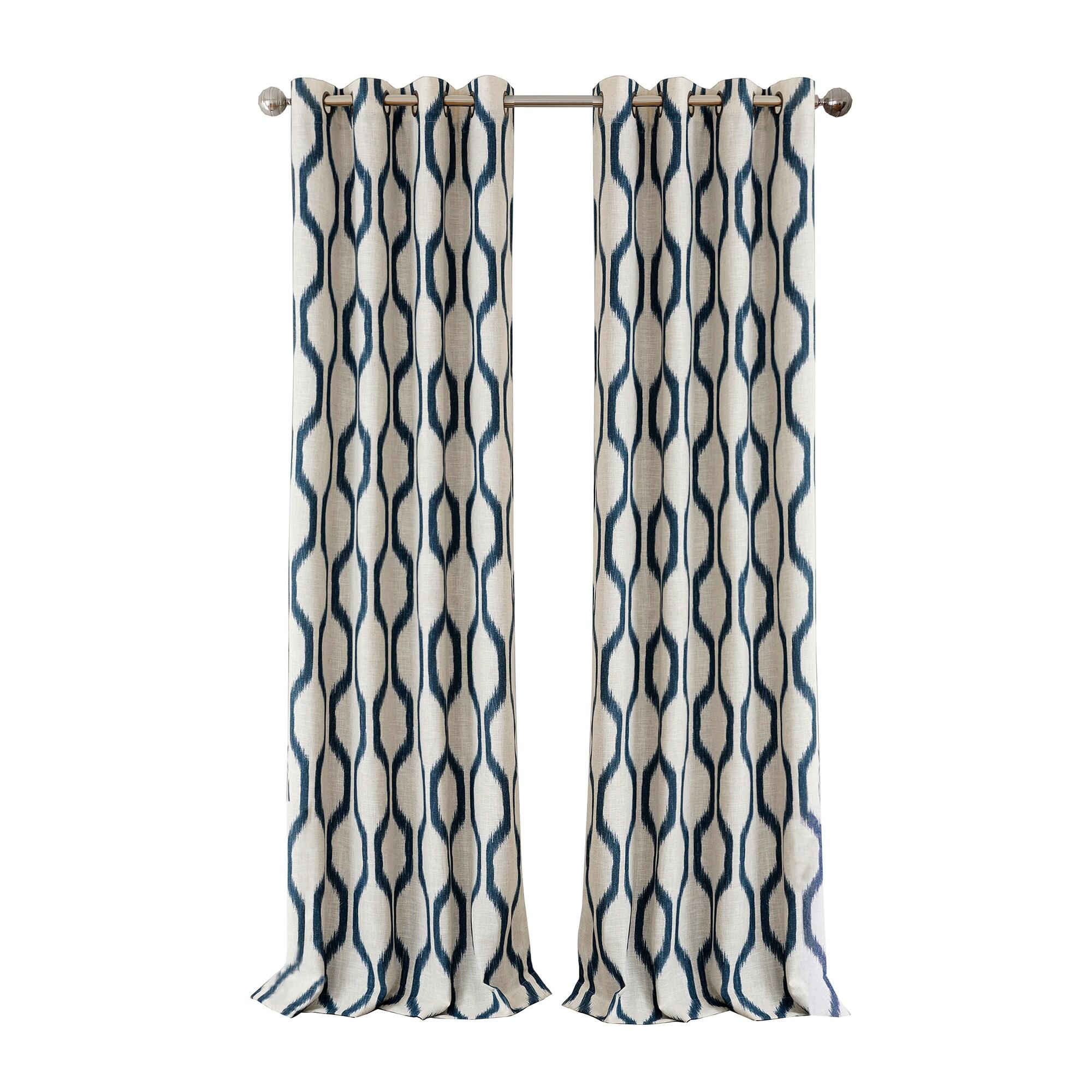Renzo Ikat Geometric Linen Room Darkening Single Window Curtain Panel - 52" x 95" - Indigo - Elrene Home Fashions
